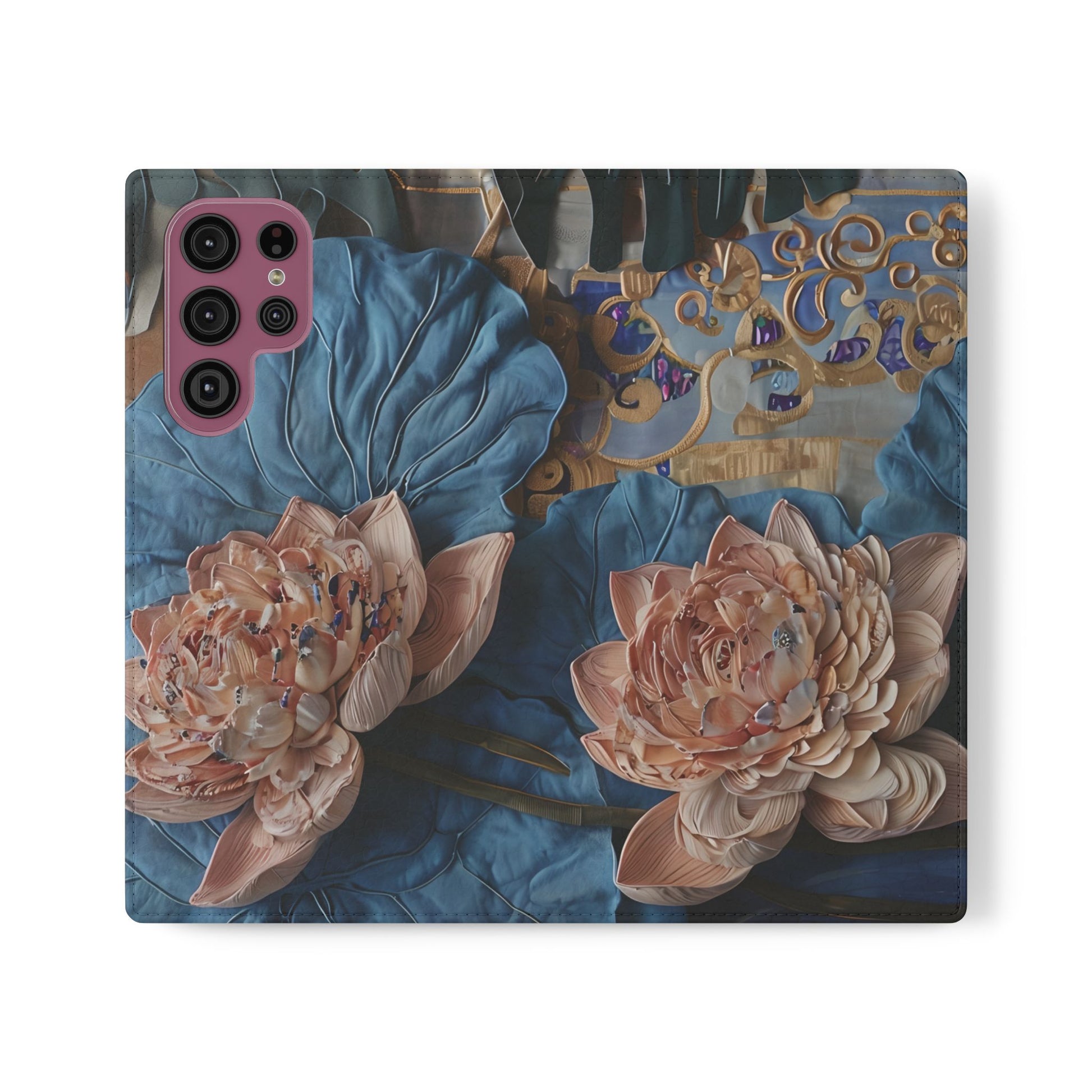 Peony Midnight Tapestry Wallet Phone Case - Flip Cover for Samsung Galaxy S22 Ultra - Floral and Tapestry Design