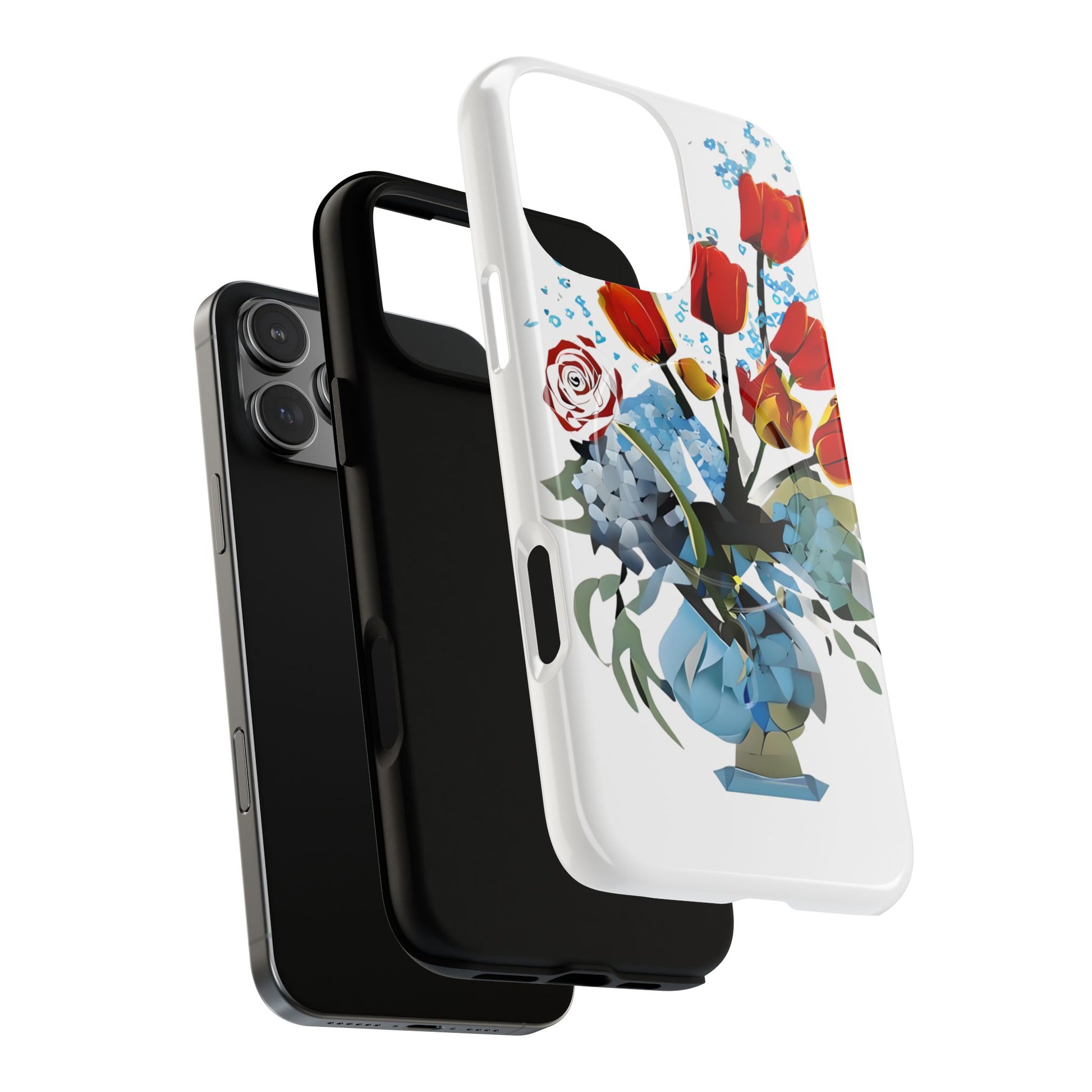 Bouquet Brilliance - Artistic Floral iPhone 16 Pro Max MagSafe Phone Case - Vibrant Tulip, Rose & Hydrangea Design