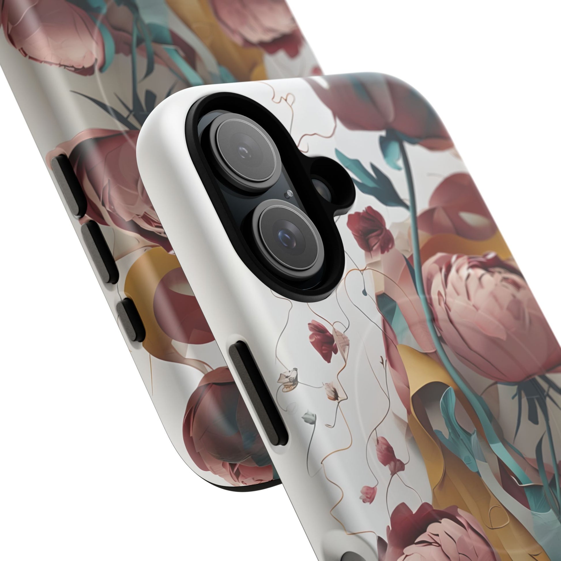 Blushing Peony Veil - Elegant Painterly Floral iPhone 16 MagSafe Phone Case - Soft Blush & Teal Peony Design
