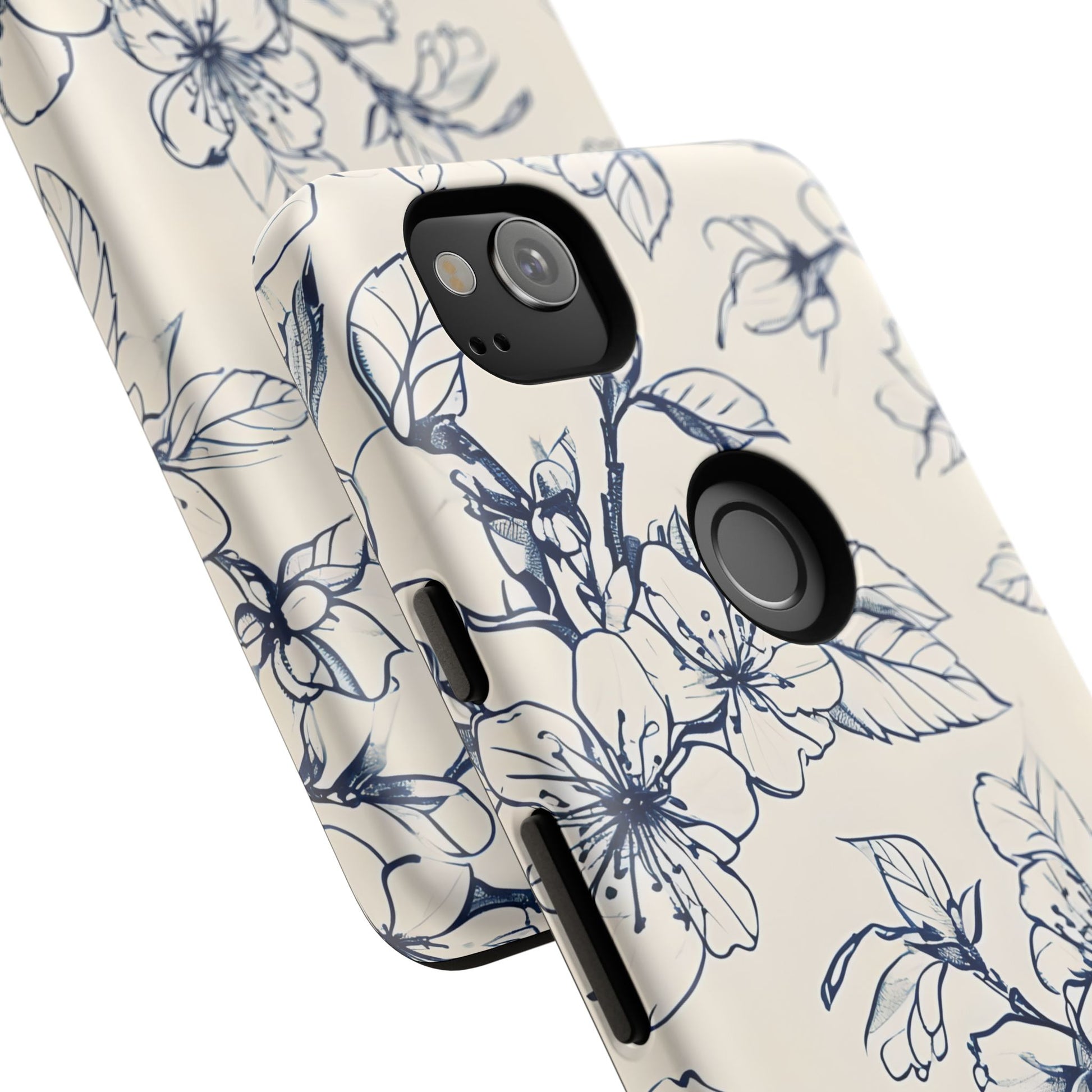 Blossom Sketch - Artistic Blue Floral Google Pixel 2 - Tough Phone Case - Hand-Drawn Botanical Design