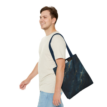 Midnight Marble Tote Bag (16x16 & 18x18)- Deep Navy Stone Design with Gold Veining, Reusable Eco-Friendly Canvas