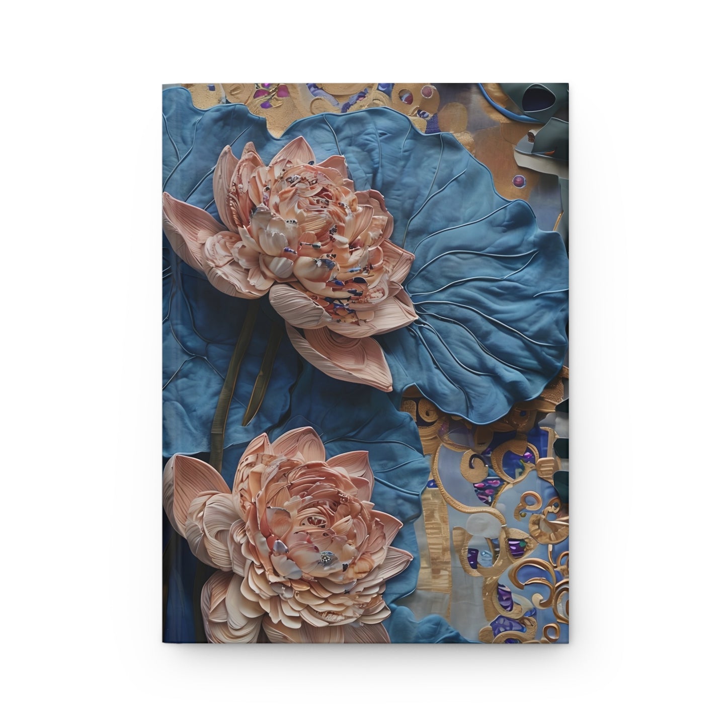 Peony Midnight Tapestry hardcover journal with elegant blush peony flowers on deep midnight blue background