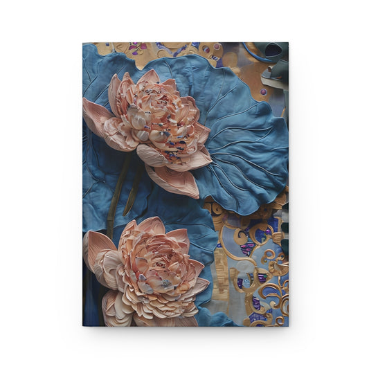 Peony Midnight Tapestry hardcover journal with elegant blush peony flowers on deep midnight blue background