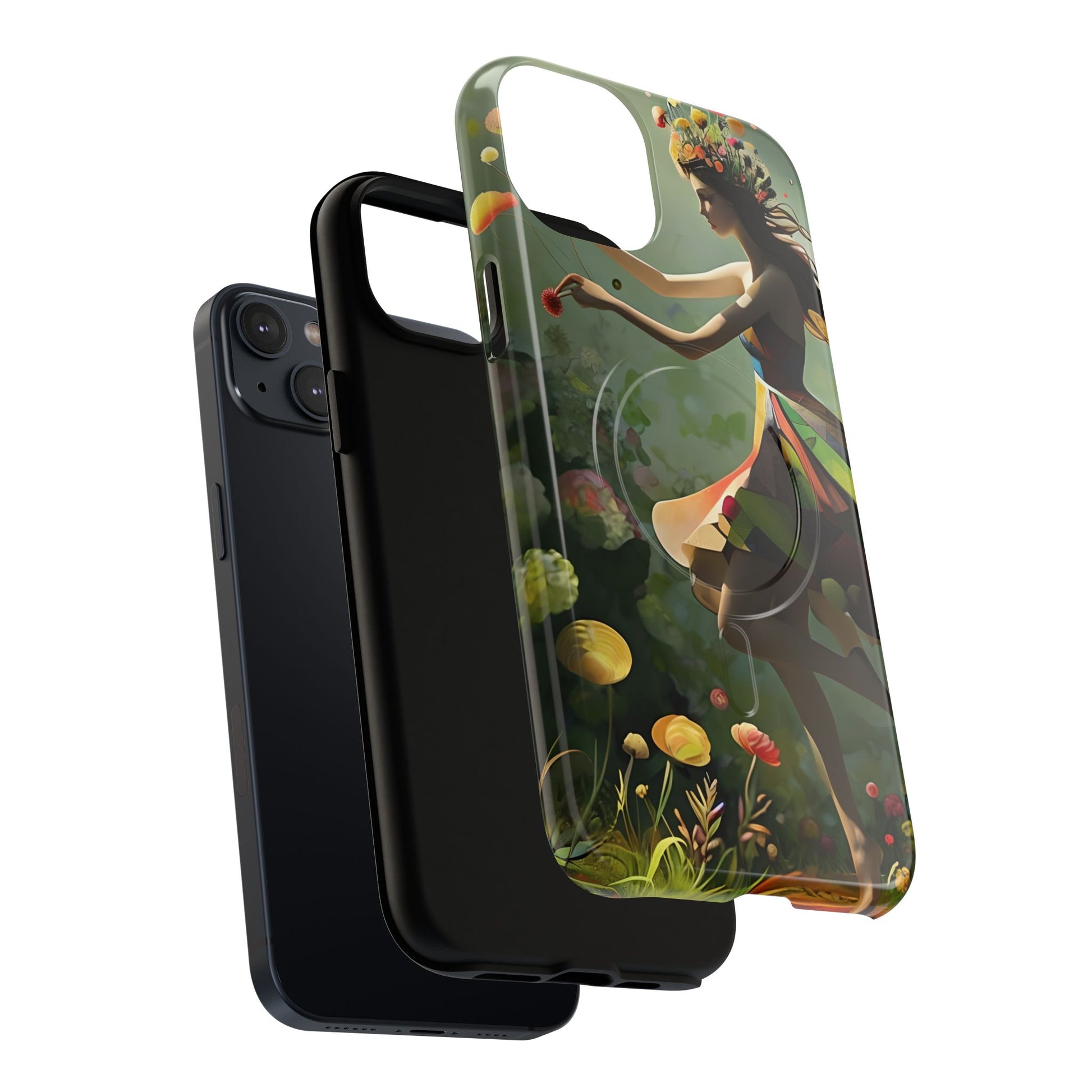 Dancing Wildflower Muse iPhone 14 Plus - Artistic Floral Fantasy Cover - MagSafe Compatible - Whimsical Nature-Inspired Protective Accessory