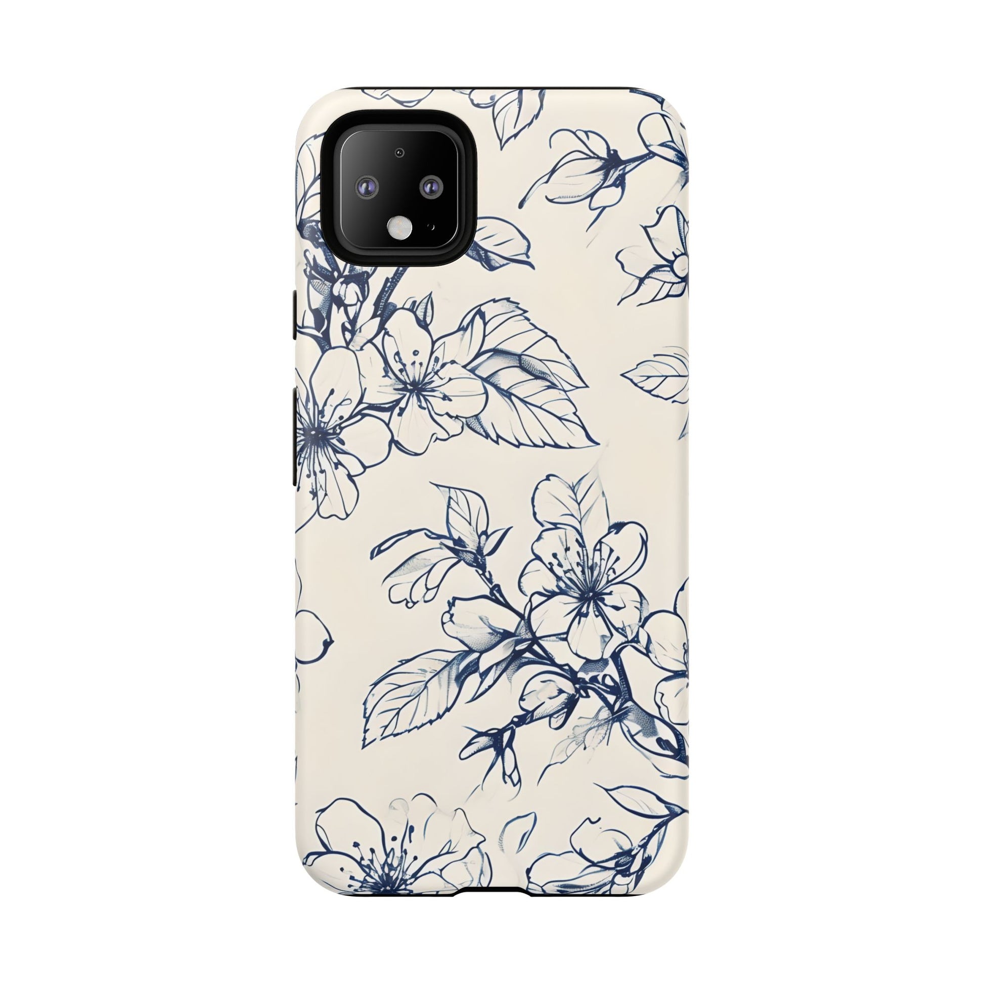 Blossom Sketch - Artistic Blue Floral Google Pixel 4 XL - Tough Phone Case - Hand-Drawn Botanical Design