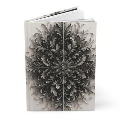 Obsidian Bloom hardcover journal showing elegant monochrome floral artwork