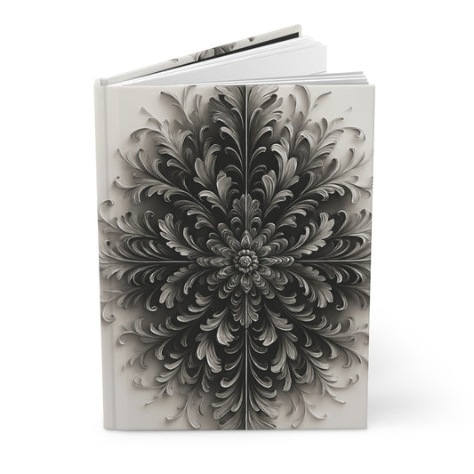 Obsidian Bloom hardcover journal showing elegant monochrome floral artwork