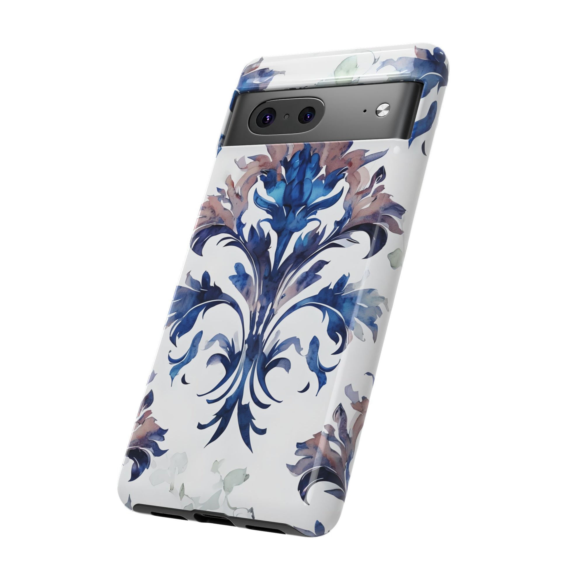 Delft Reverie - Elegant Blue & White Google Pixel 7 Tough Phone Case - Dutch Delftware-Inspired Floral Design