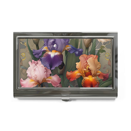 Iris Reverie colorful iris flower artwork business card holder closed top view