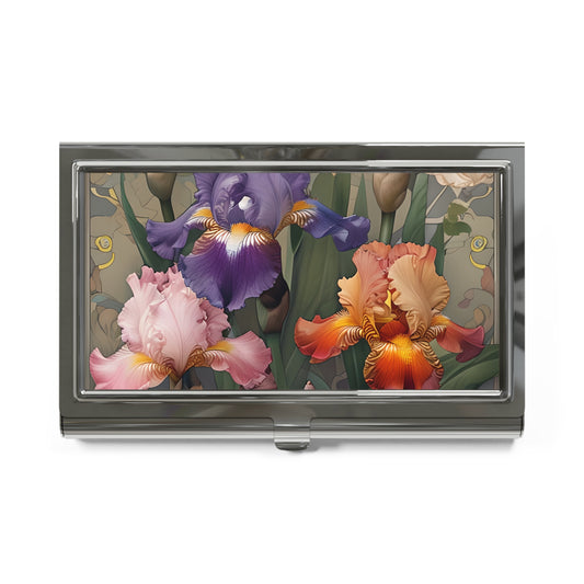 Iris Reverie colorful iris flower artwork business card holder closed top view