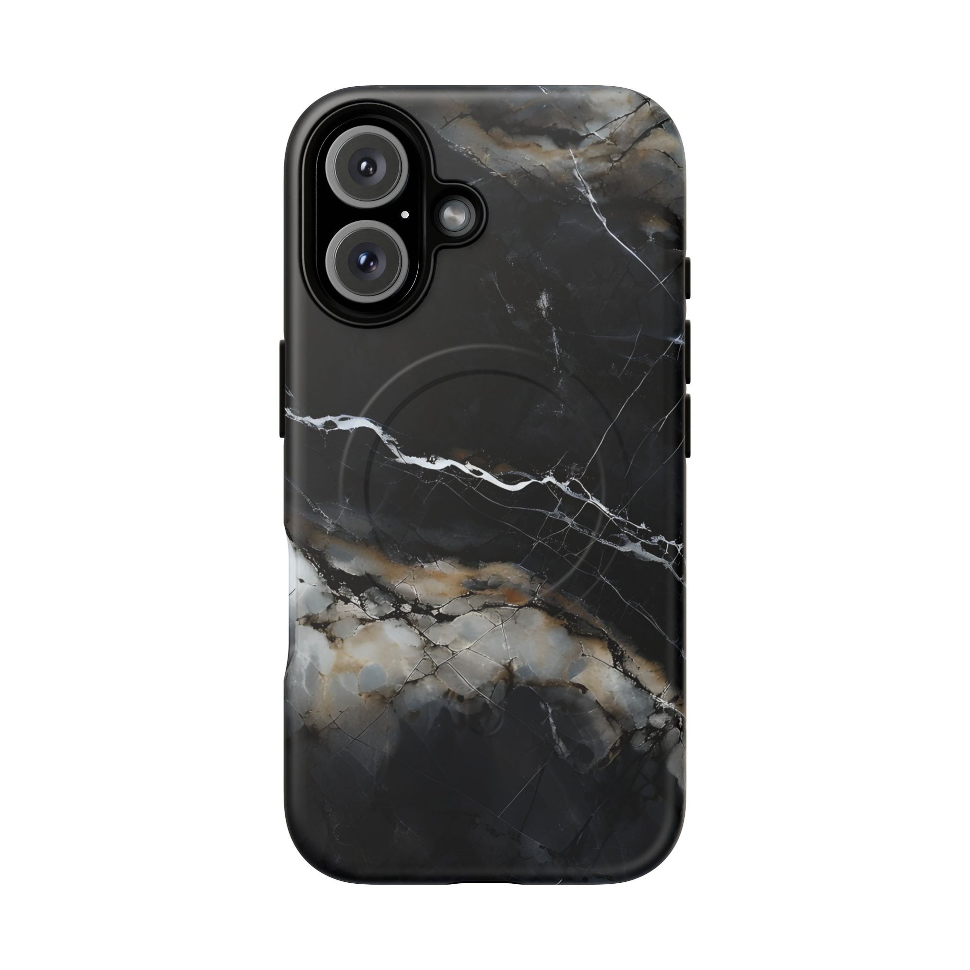 Obsidian Vein iPhone 16 MagSafe Phone Case -Black Neutral Marble Design