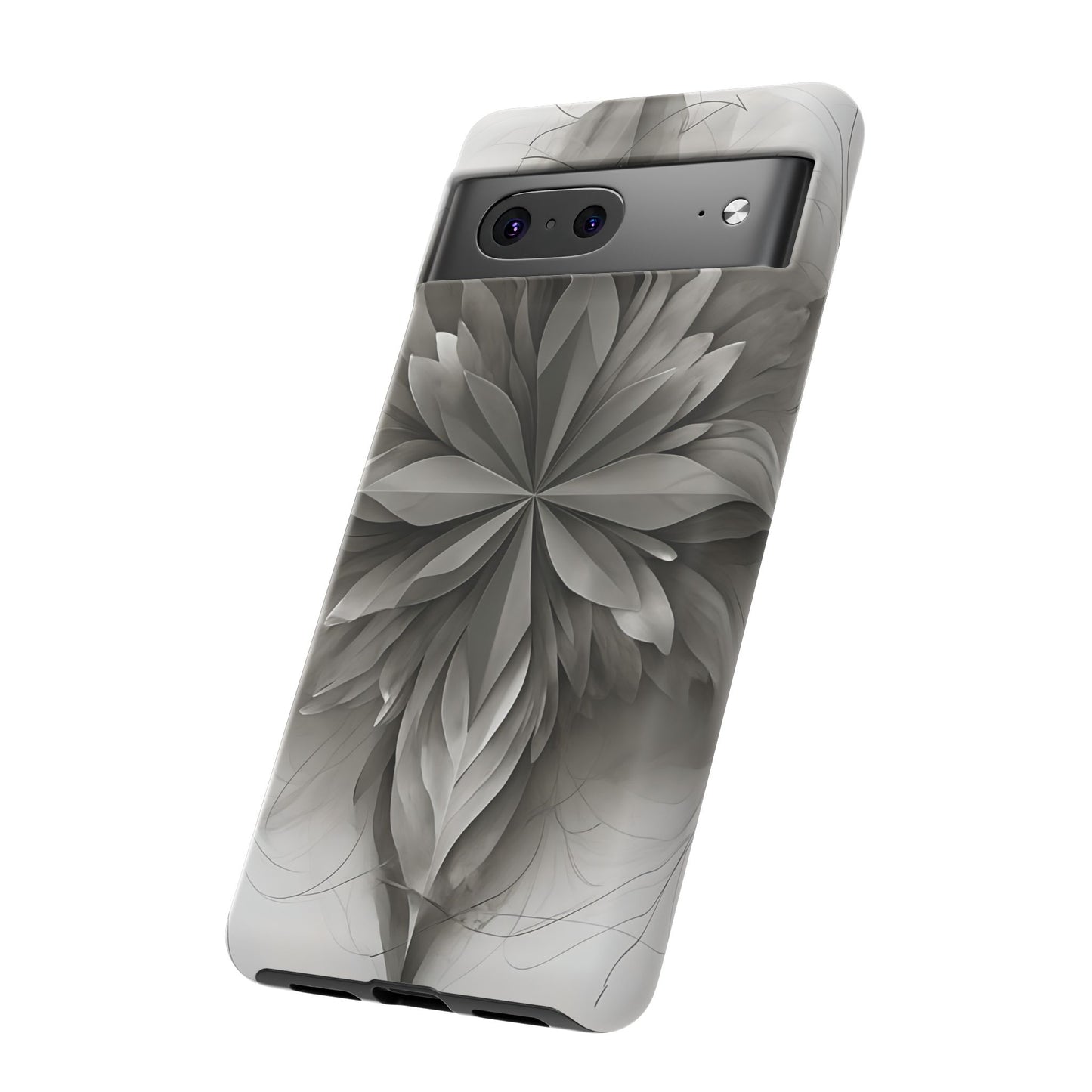 Silver Lotus - Elegant Monochrome Floral Google Pixel Tough Phone Case - Modern Lotus Design