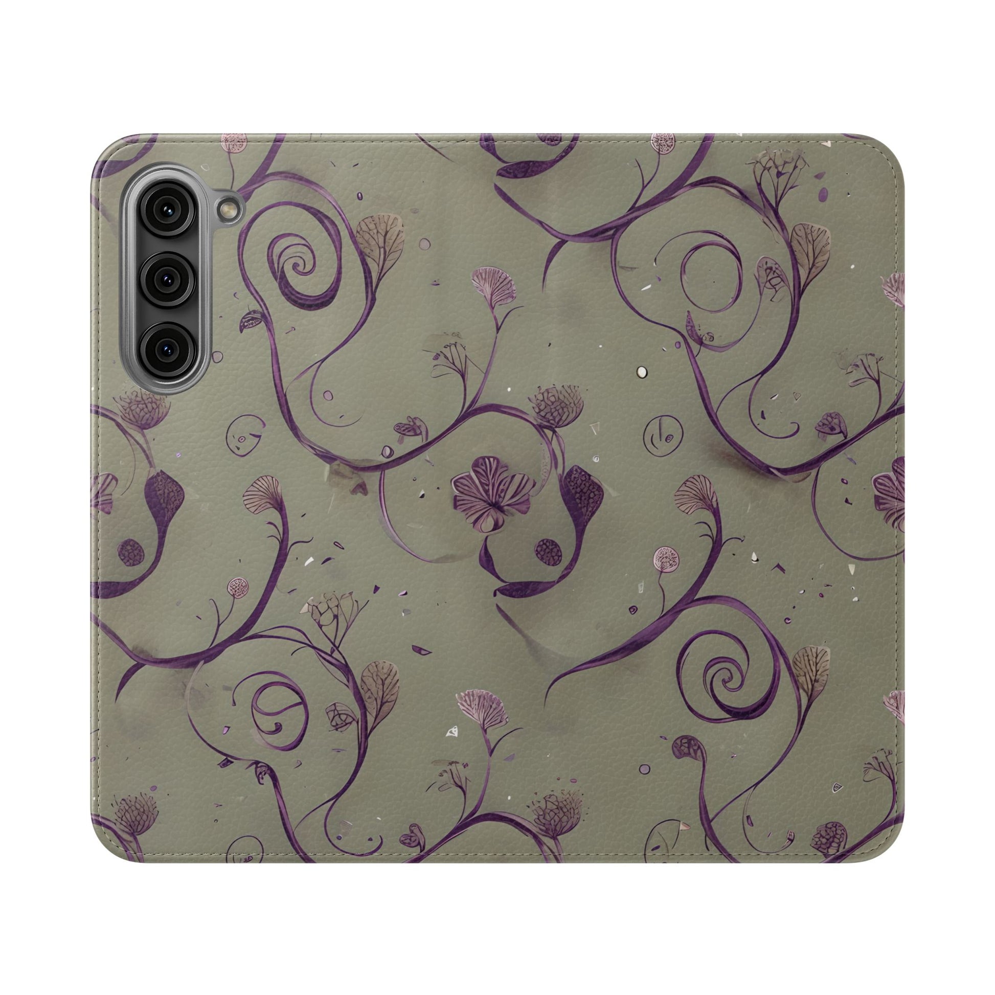 Twilight Thistle Bloom Wallet Phone Case - Elegant Purple Floral Vine Flip Cover for Samsung Galaxy S23 Plus