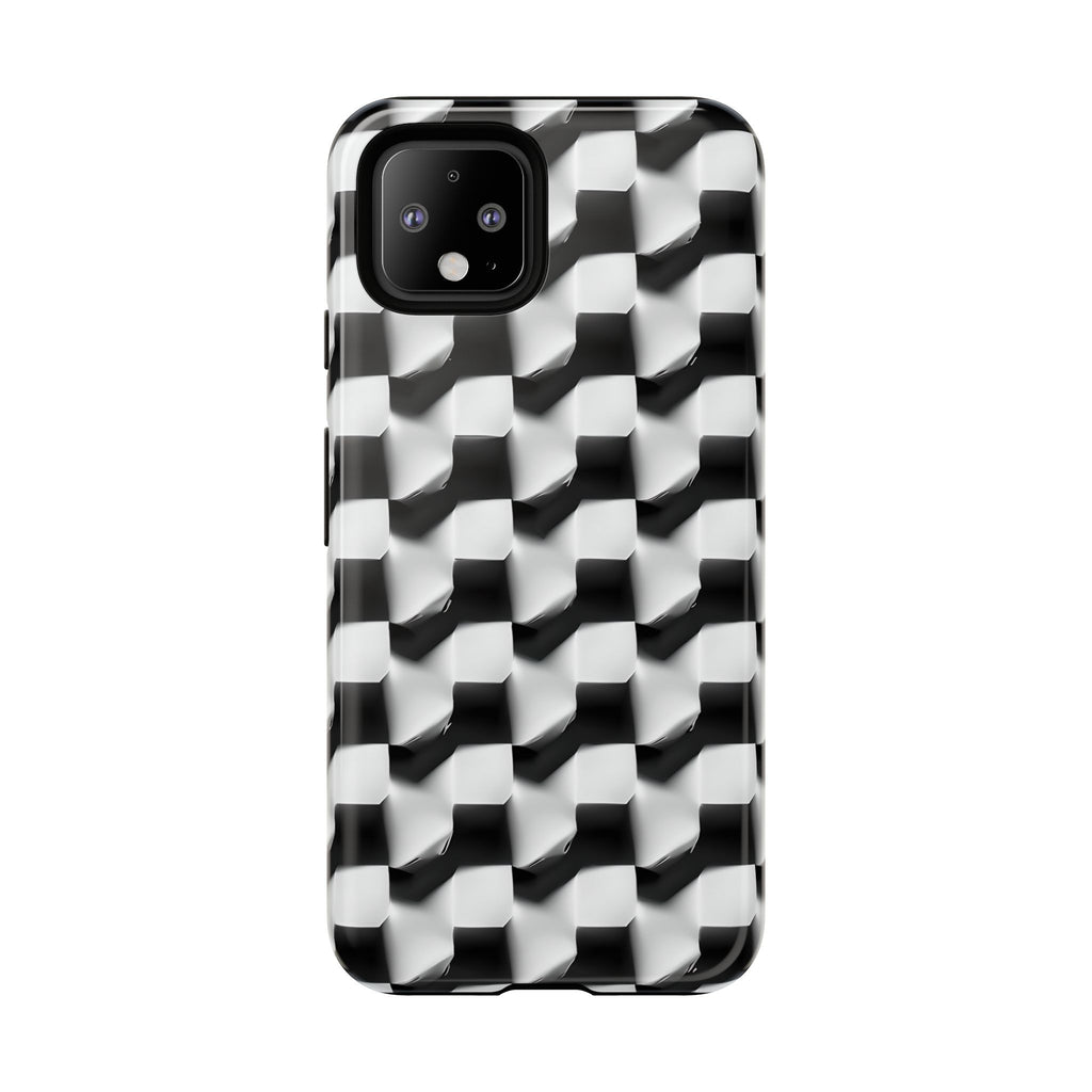 Monochrome Grid Tough Case for Google Pixel 4 - Classic Checkerboard, Black & White, Minimalist Trend