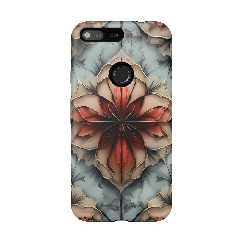 Ember Bloom - Kaleidoscope Collection Artistic Floral - Google Pixel XL Tough Phone Case - Fiery Symmetrical Design