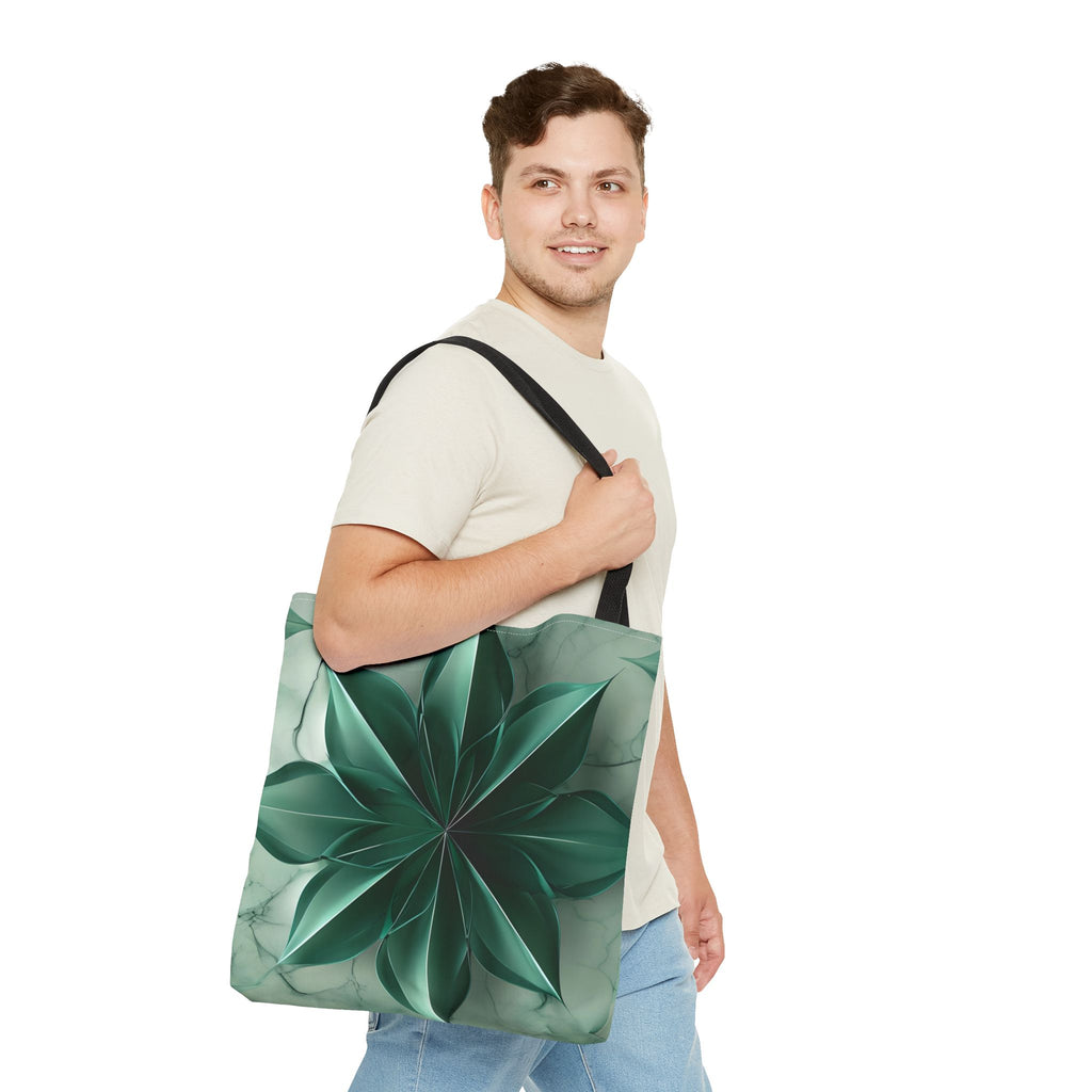 Emerald Bloom Tote Bag (16x16, 18x18), Dreamy Sculpted Motif in Soft Beige, Flat Printed Canvas Reusable Nature-Inspired Canvas Bag