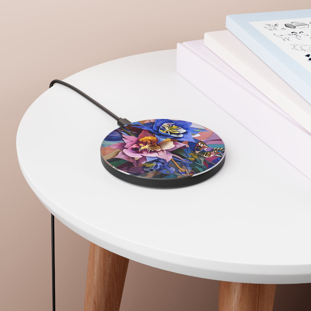 Blue Columbine Carnivale Qi Wireless Charger - 10W Fast Charging Pad for iPhone 15/16 - MagSafe Compatible Designer Phone Charger
