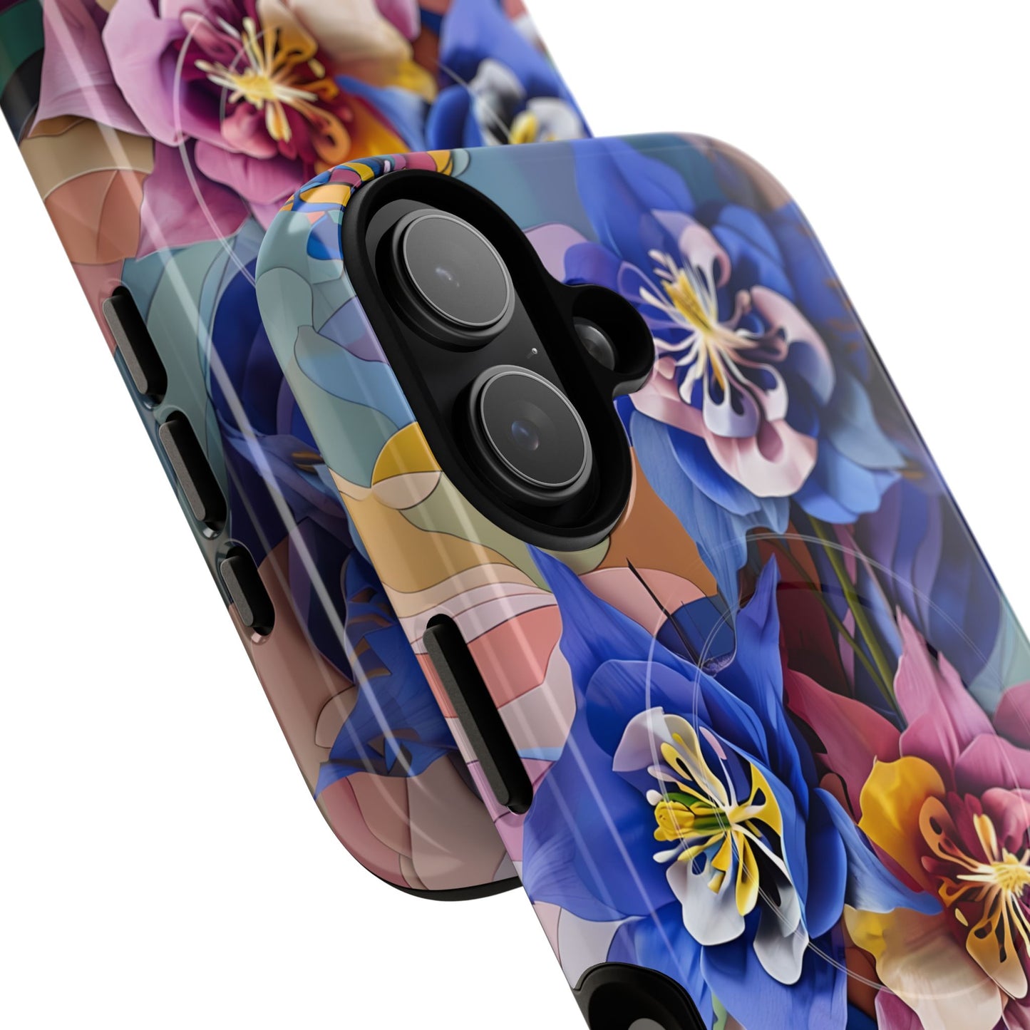 Blue Columbine Carnivale - Artistic Floral & Butterfly iPhone MagSafe Phone Case - Vibrant Botanical Design