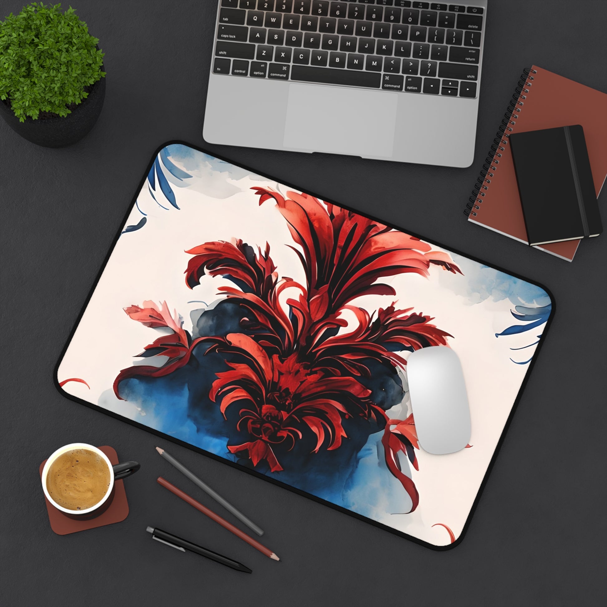 Crimson Plume Desk Mat - Premium Office Desk Pad, 3 Sizes Available, Artistic Workspace Protection