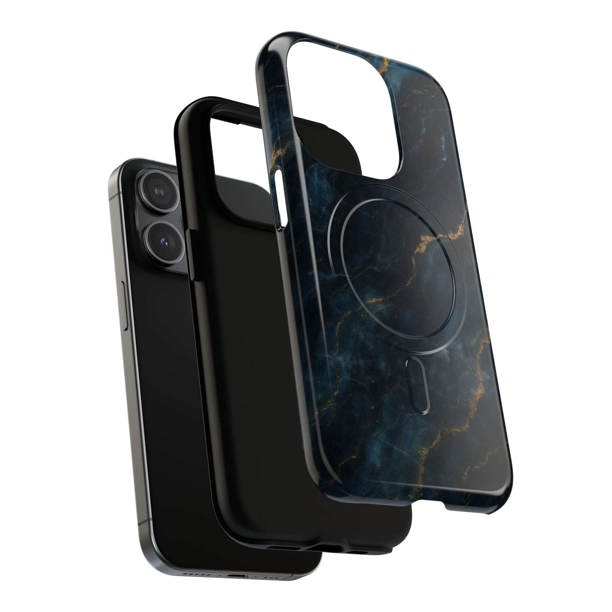 Midnight Marble MagSafe iPhone 15 Pro Case - Deep Blue Marble Design Shockproof Cover