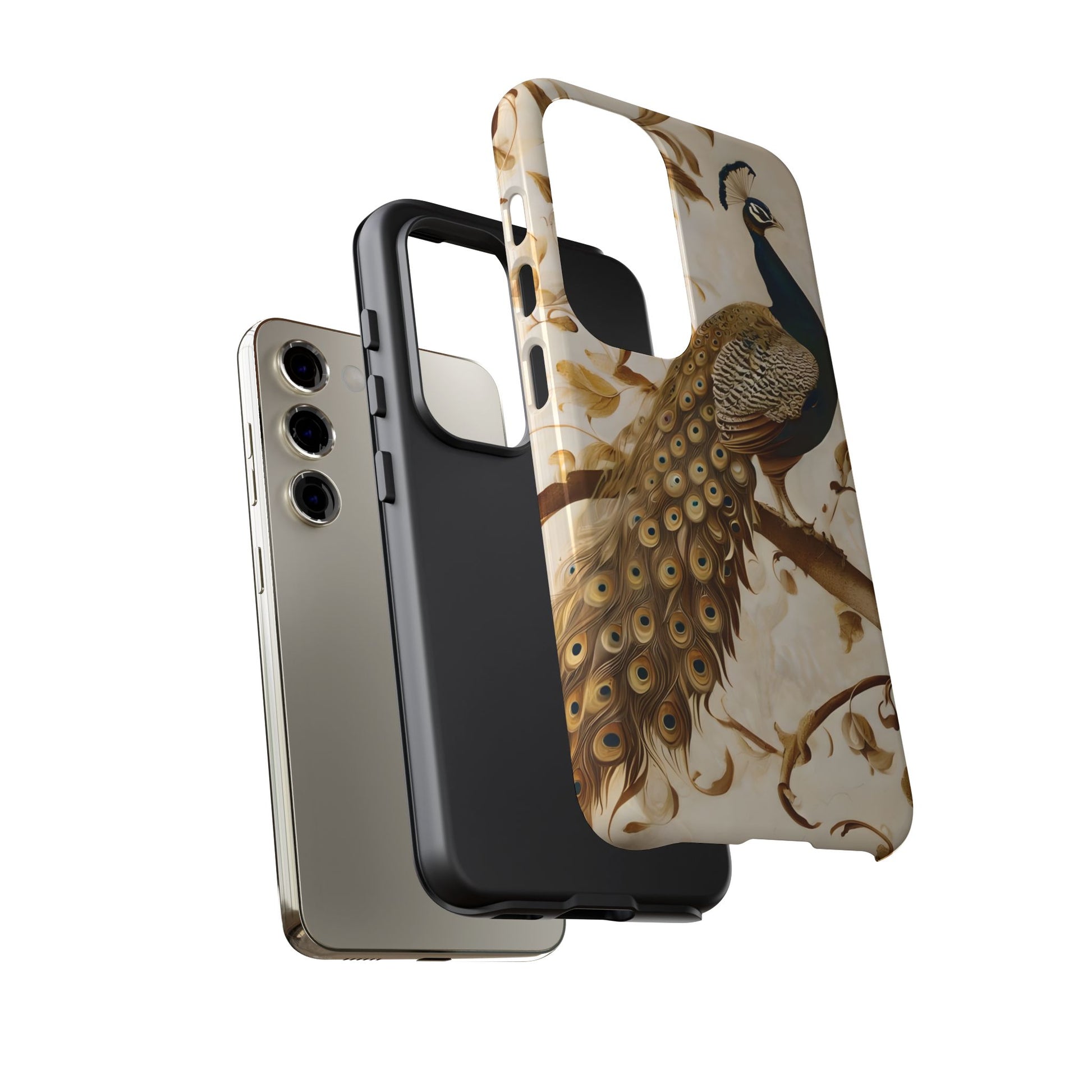 Golden Plumage - Luxe Peacock Art Samsung Galaxy S23 Phone Case - Elegant Gold & Cream Design