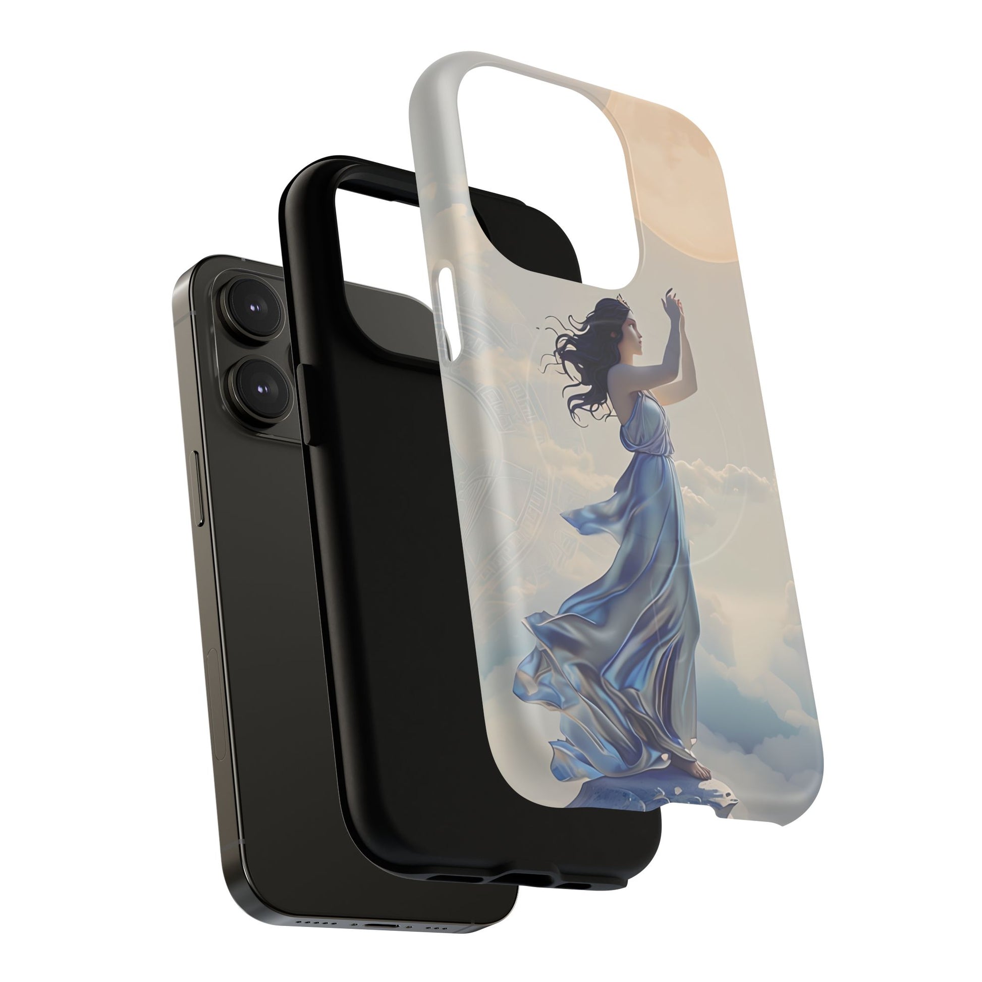 Moonlit Ascend - Ethereal Celestial Art iPhone 14 Pro MagSafe Phone Case -Dreamy Night Sky & Floating Woman Design
