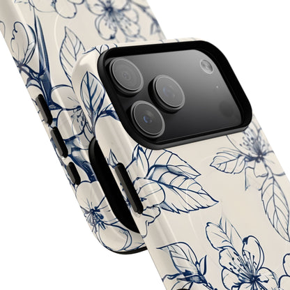 Blossom Sketch - Artistic Blue Floral - iPhone MagSafe Phone Case - Botanical Design