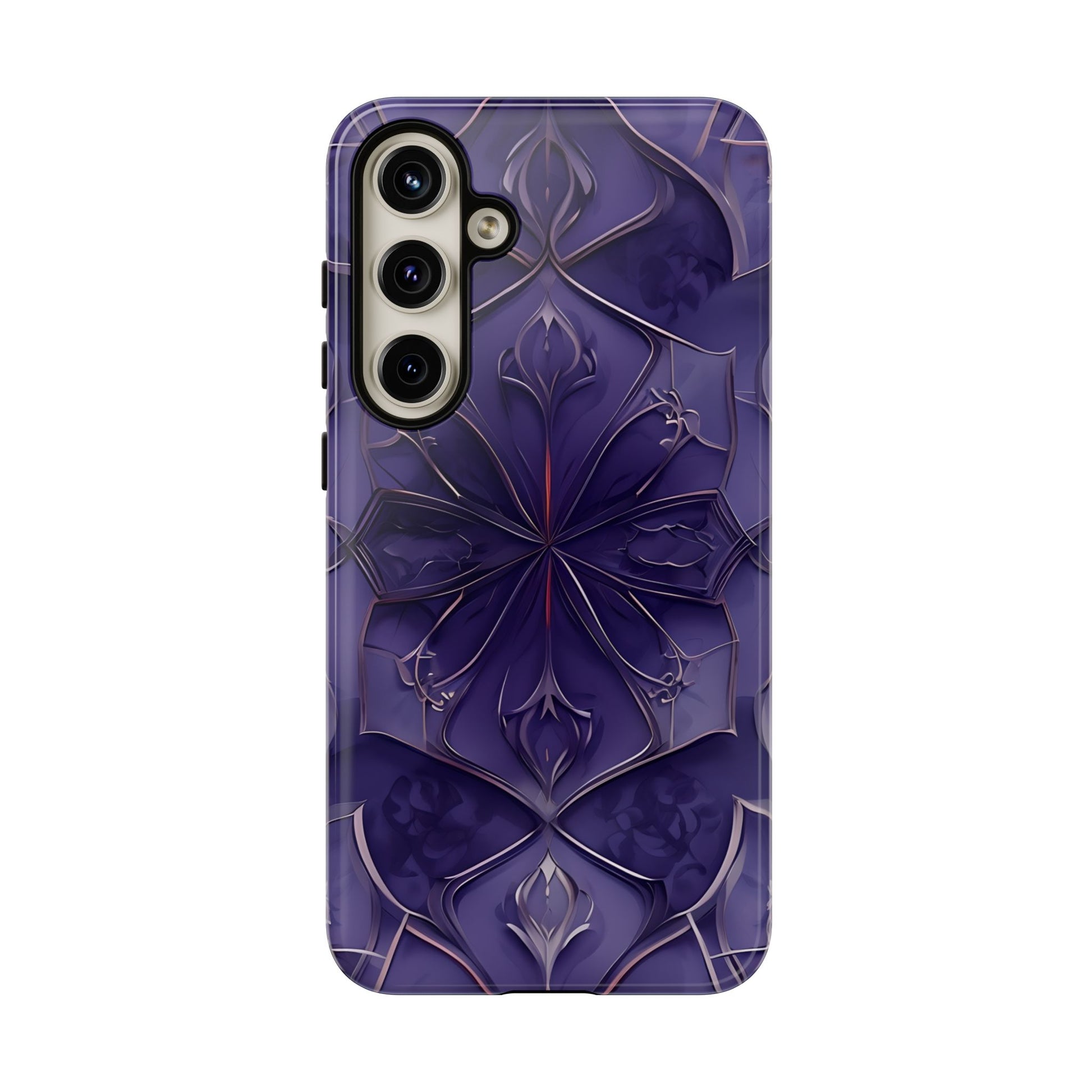 Violet Nebula - Kaleidoscope Collection Artistic Floral Burst - Samsung Galaxy S24 Plus Tough Phone Case - Bold Purple Symmetrical Design