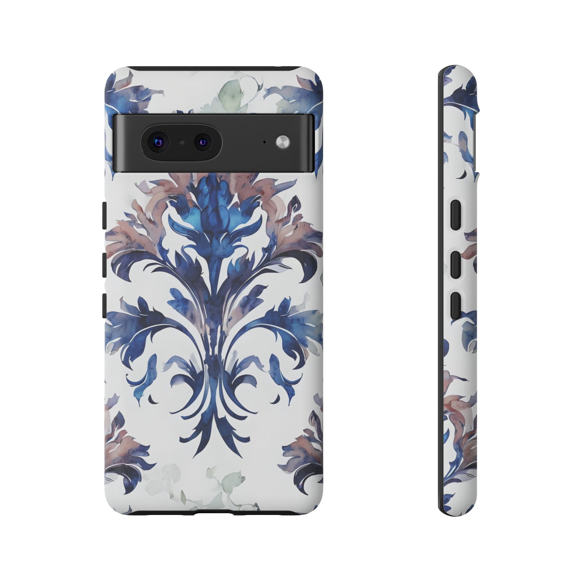 Delft Reverie - Elegant Blue & White Google Pixel 7 Tough Phone Case - Dutch Delftware-Inspired Floral Design