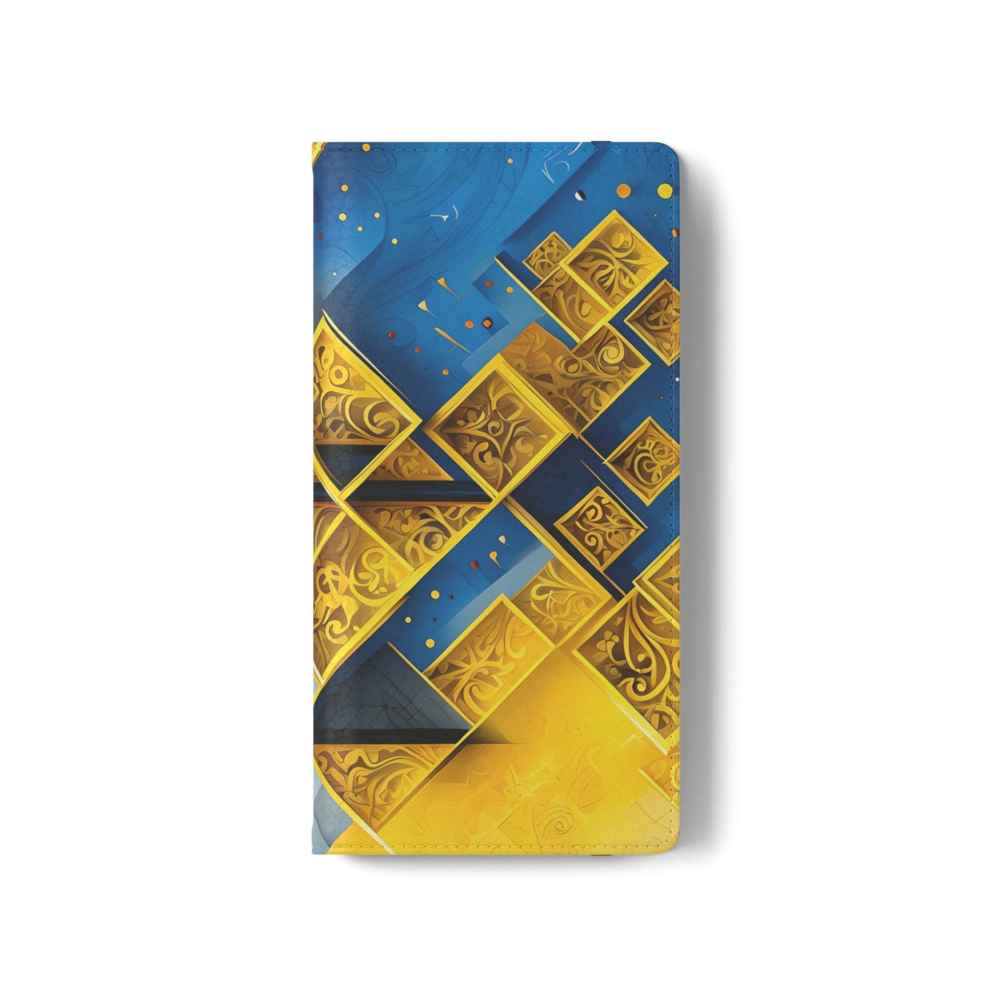 Golden Ascent Wallet Phone Case - Abstract Yellow & Blue Flip Cover for Samsung Galaxy S21 Plus