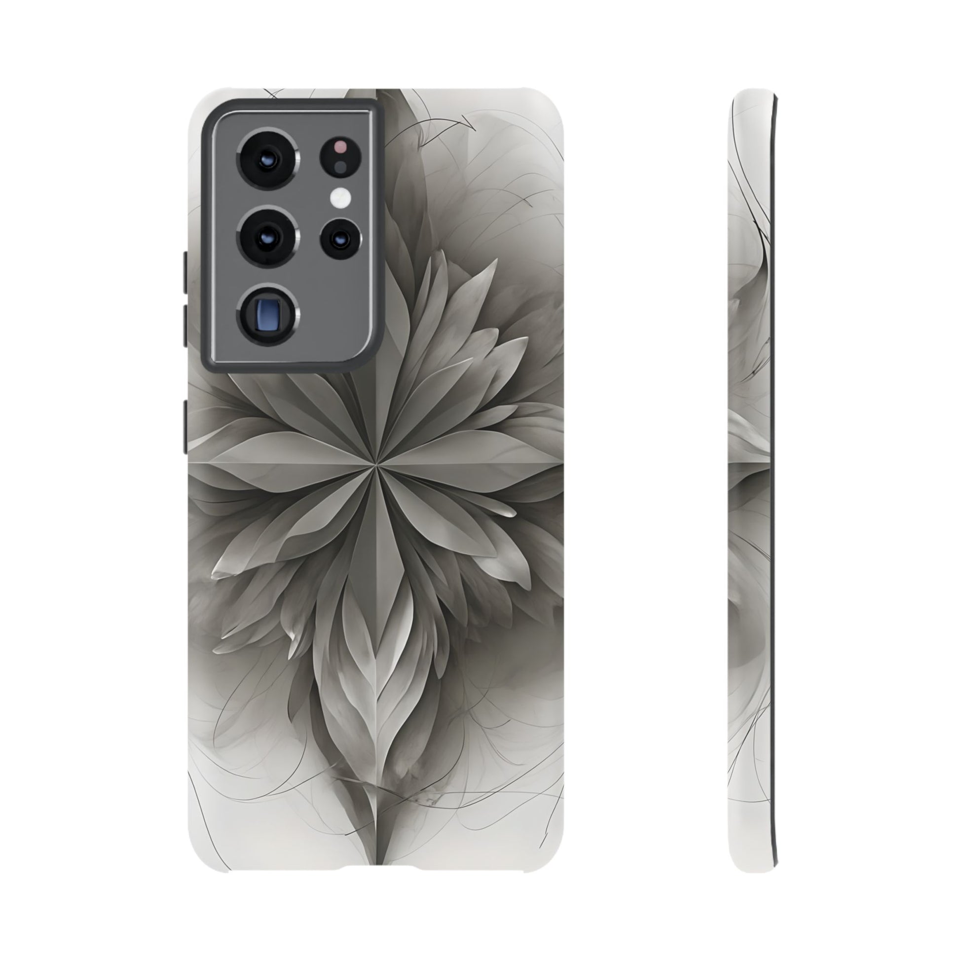 Silver Lotus - Elegant Monochrome Floral Samsung Galaxy S21 Ultra Tough Phone Case - Modern Lotus Design