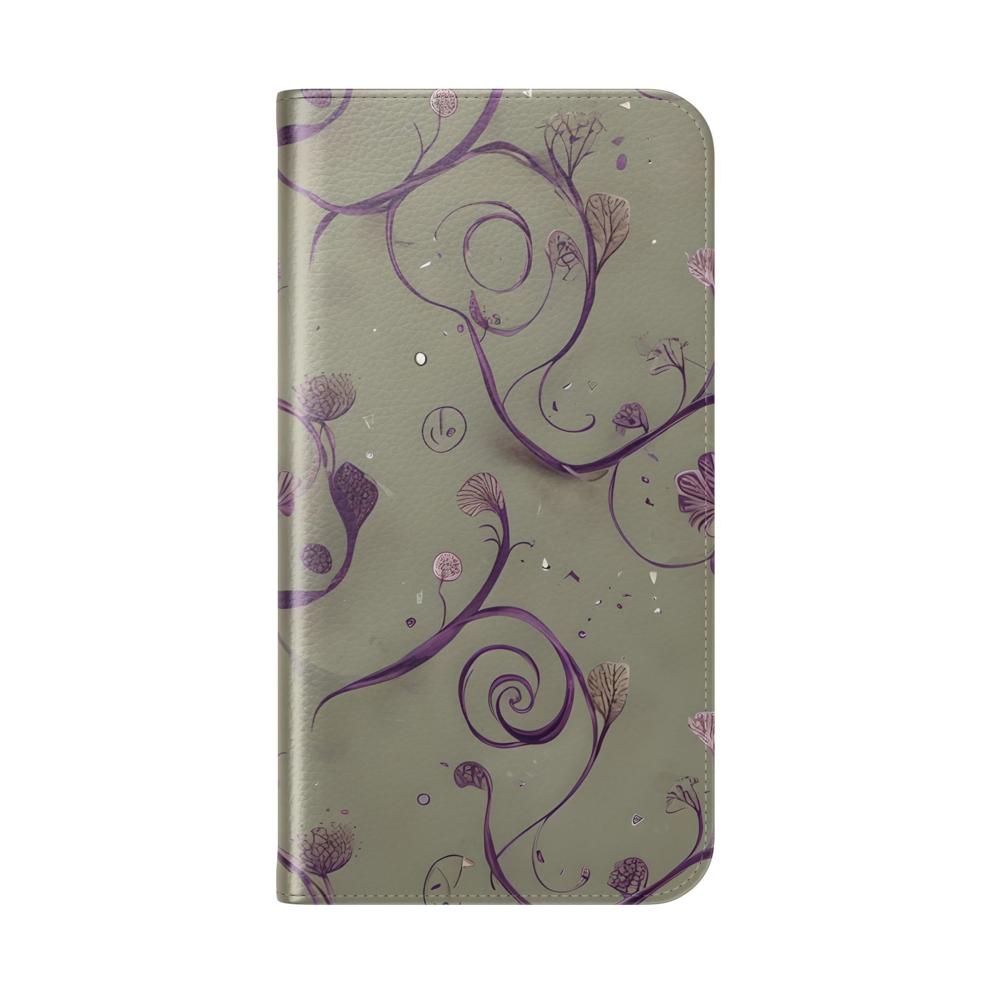 Twilight Thistle Bloom Wallet Phone Case - Elegant Purple Floral Vine Flip Cover for iPhone 15 Pro Max