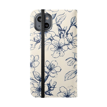 Blossom Sketch - Minimalist Floral Flip Phone Case for iPhone