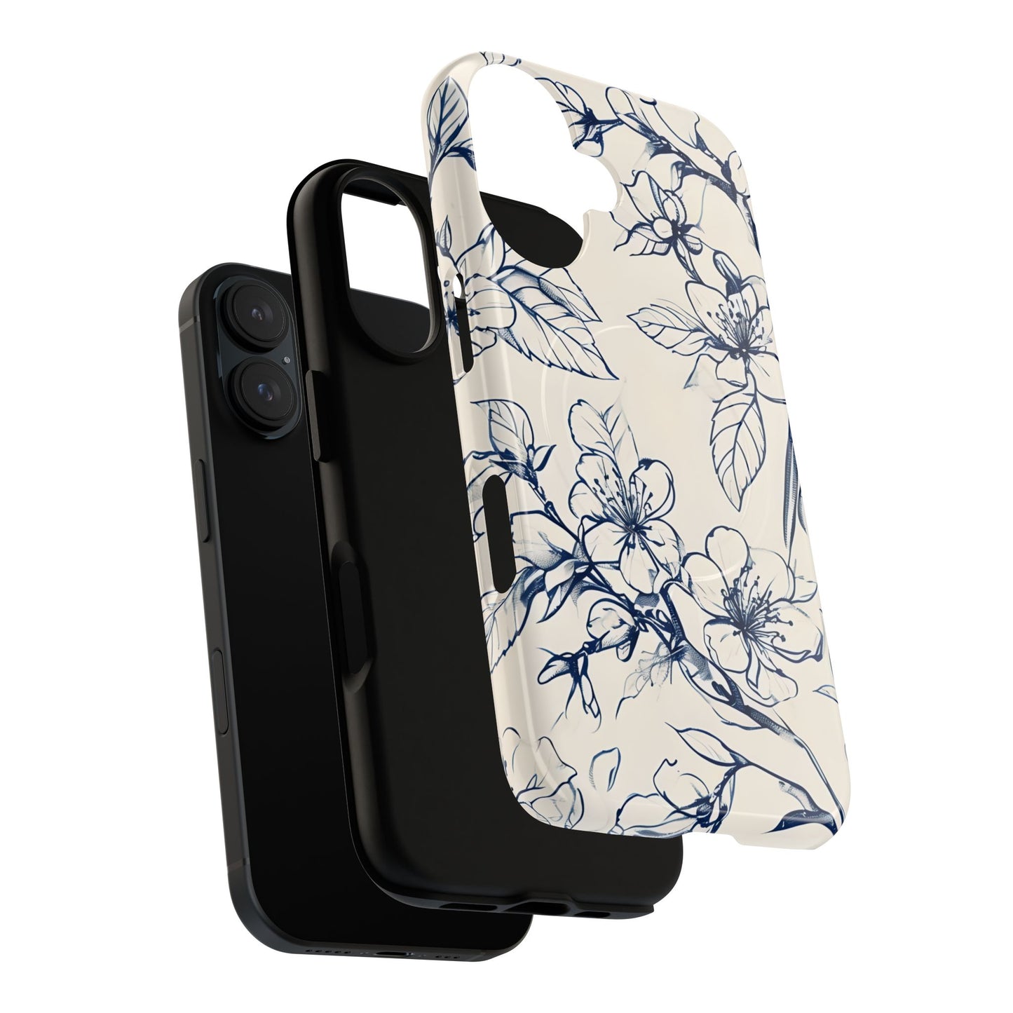 Blossom Sketch - Artistic Blue Floral - iPhone MagSafe Phone Case - Botanical Design