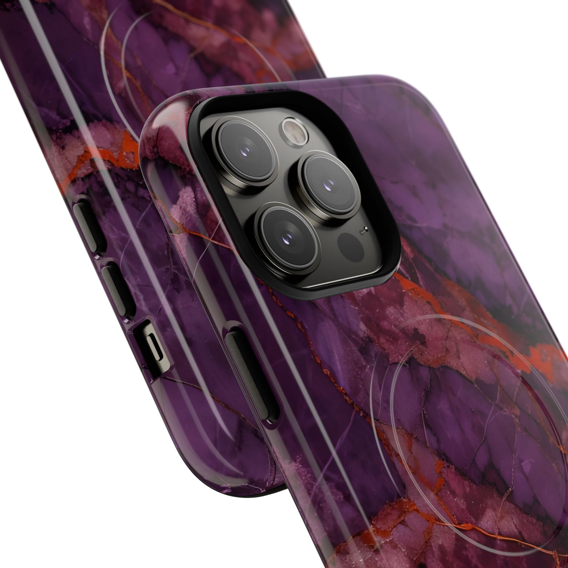 Amethyst Current - Kaleidoscope Collection Artistic Floral Burst - iPhone 14 Pro Max MagSafe Phone Case - Bold Purple Symmetrical Design