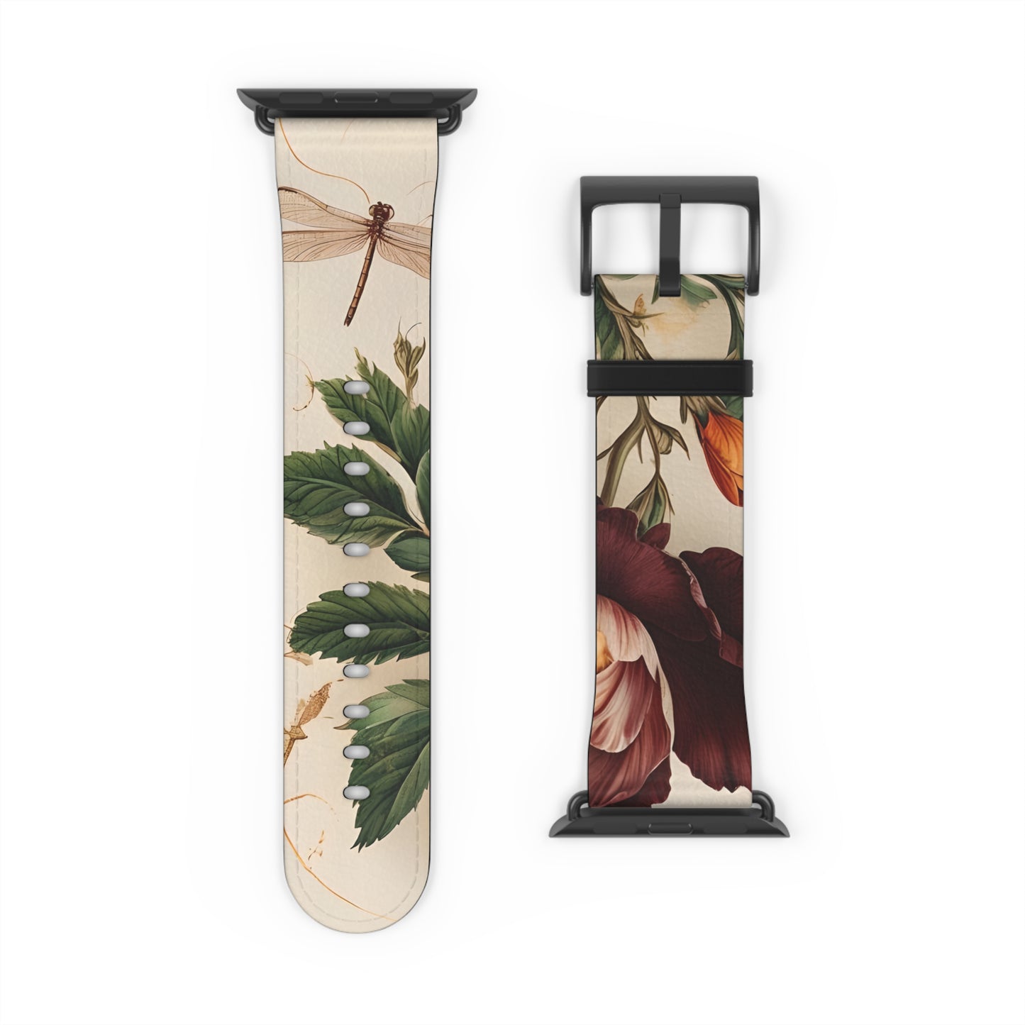 Vintage Burgundy Rose Designer Apple Watch Band - Premium Custom Strap for Series 1-9, SE & Ultra - Artistic Vegan Leather