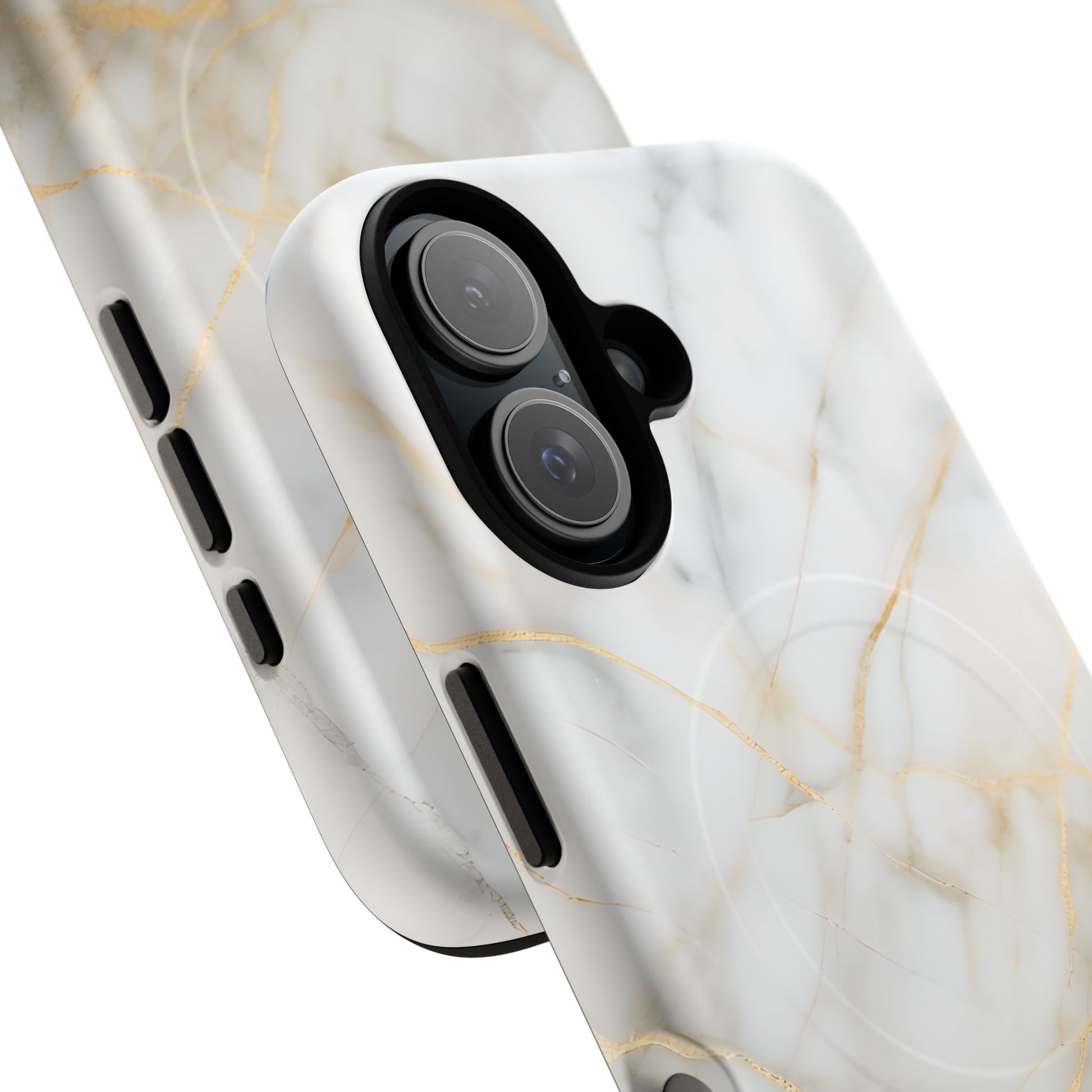 Golden Vein iPhone 16 MagSafe Phone Case -White Neutral Marble Design