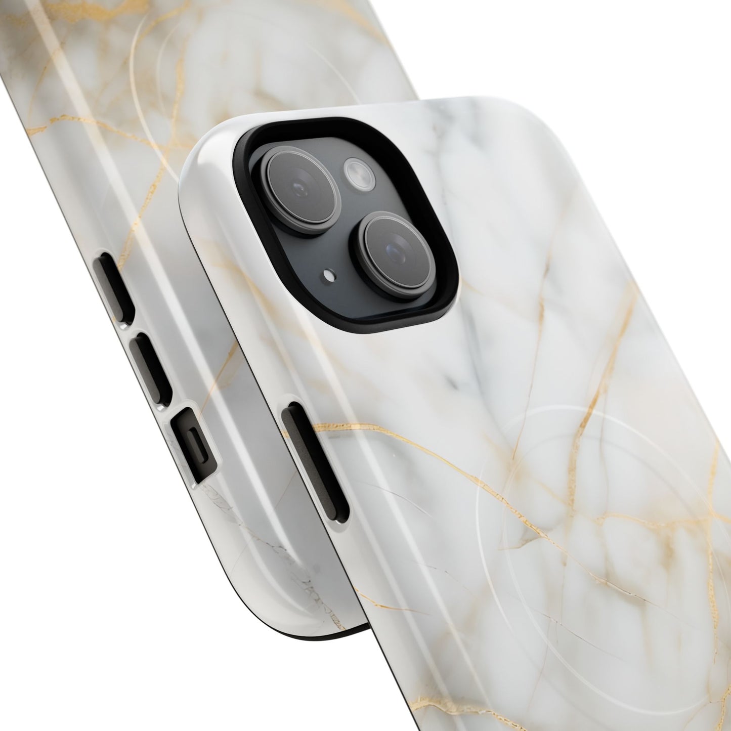 Golden Vein iPhone MagSafe Phone Case -White Neutral Marble Design