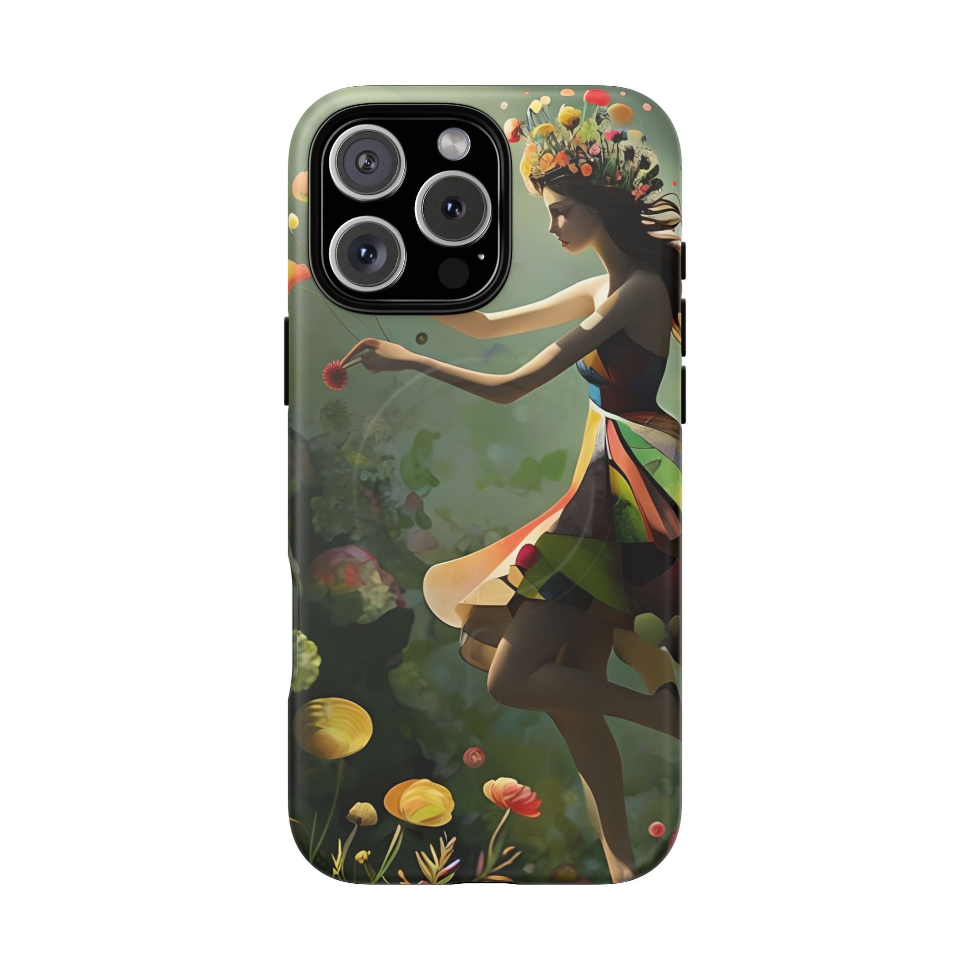Dancing Wildflower Muse iPhone 16 Pro Max - Artistic Floral Fantasy Cover - MagSafe Compatible - Whimsical Nature-Inspired Protective Accessory
