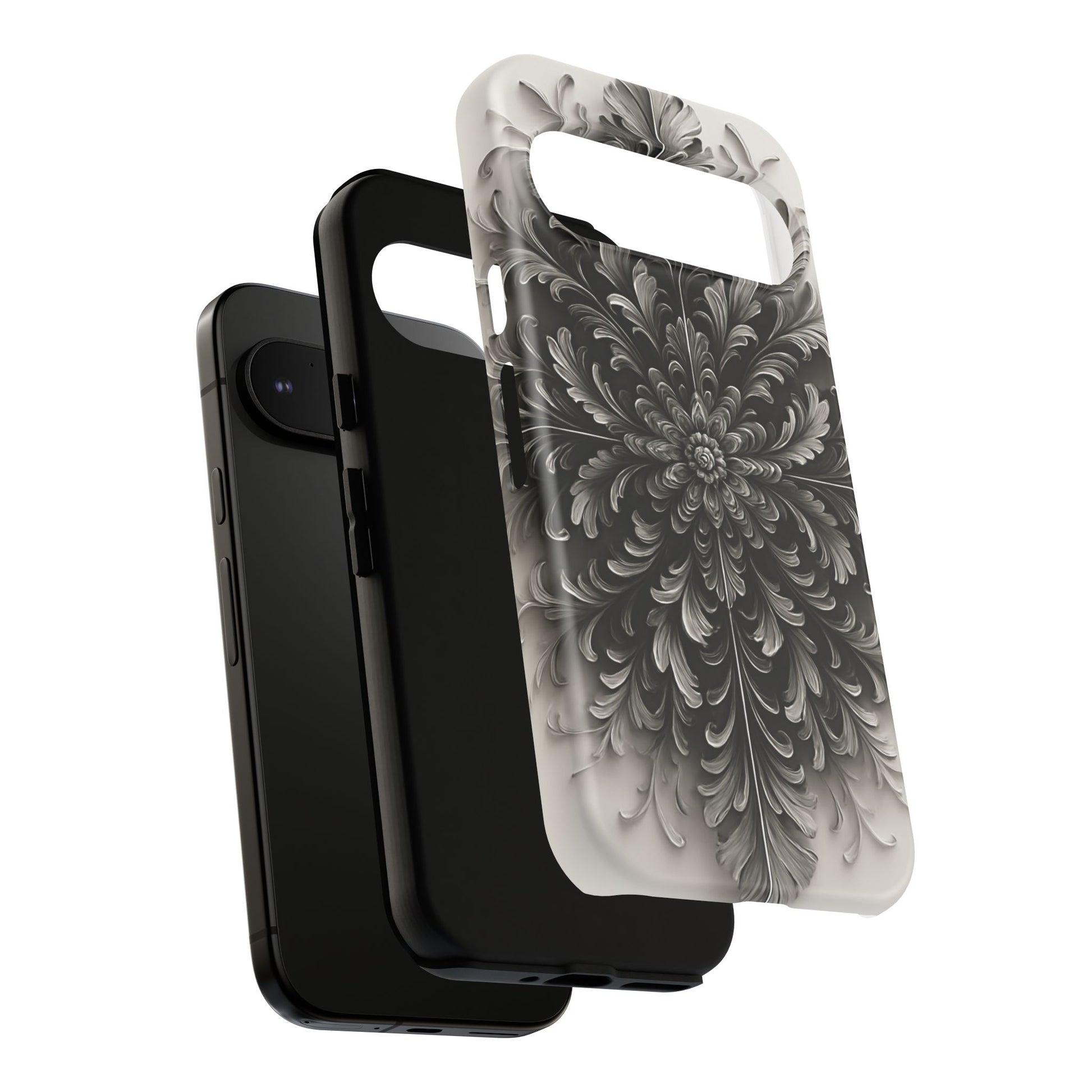 Obsidian Bloom - Elegant Black & White Google Pixel 9 Pro Tough Phone Case - Intricate Mandala Flower Design