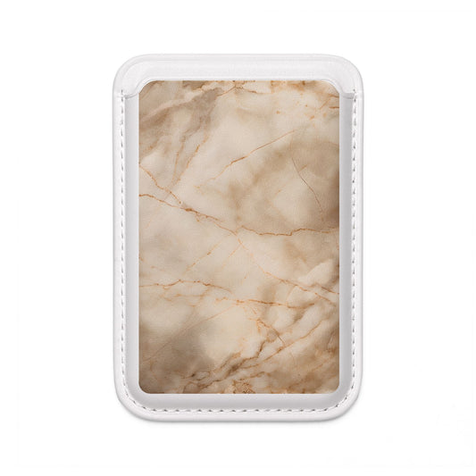 Parchment Mist MagSafe card holder with soft parchment marble design on white magnetic wallet.