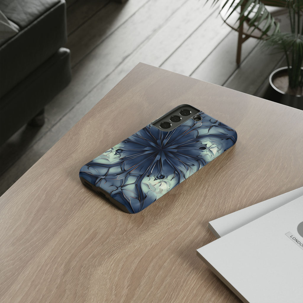 Indigo Mosaic - Artistic Kaleidoscope Collection Artistic Floral - Samsung Galaxy S22 Tough Phone Case - Bold Blue Symmetrical Design