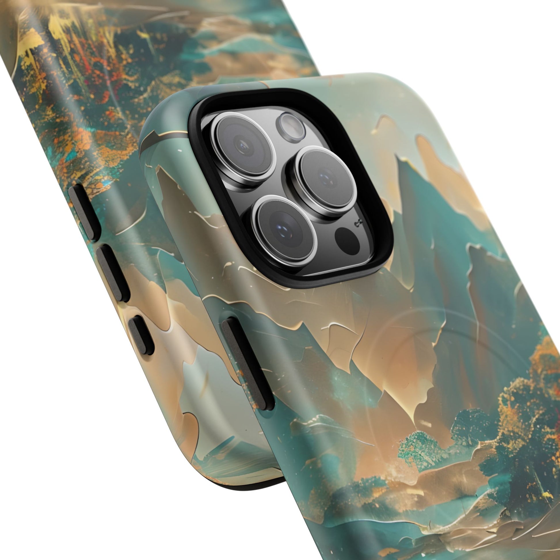 Misty Horizon - Serene Landscape Art iPhone 16 Pro Max MagSafe Phone Case - Tranquil Mountain & Lake Design