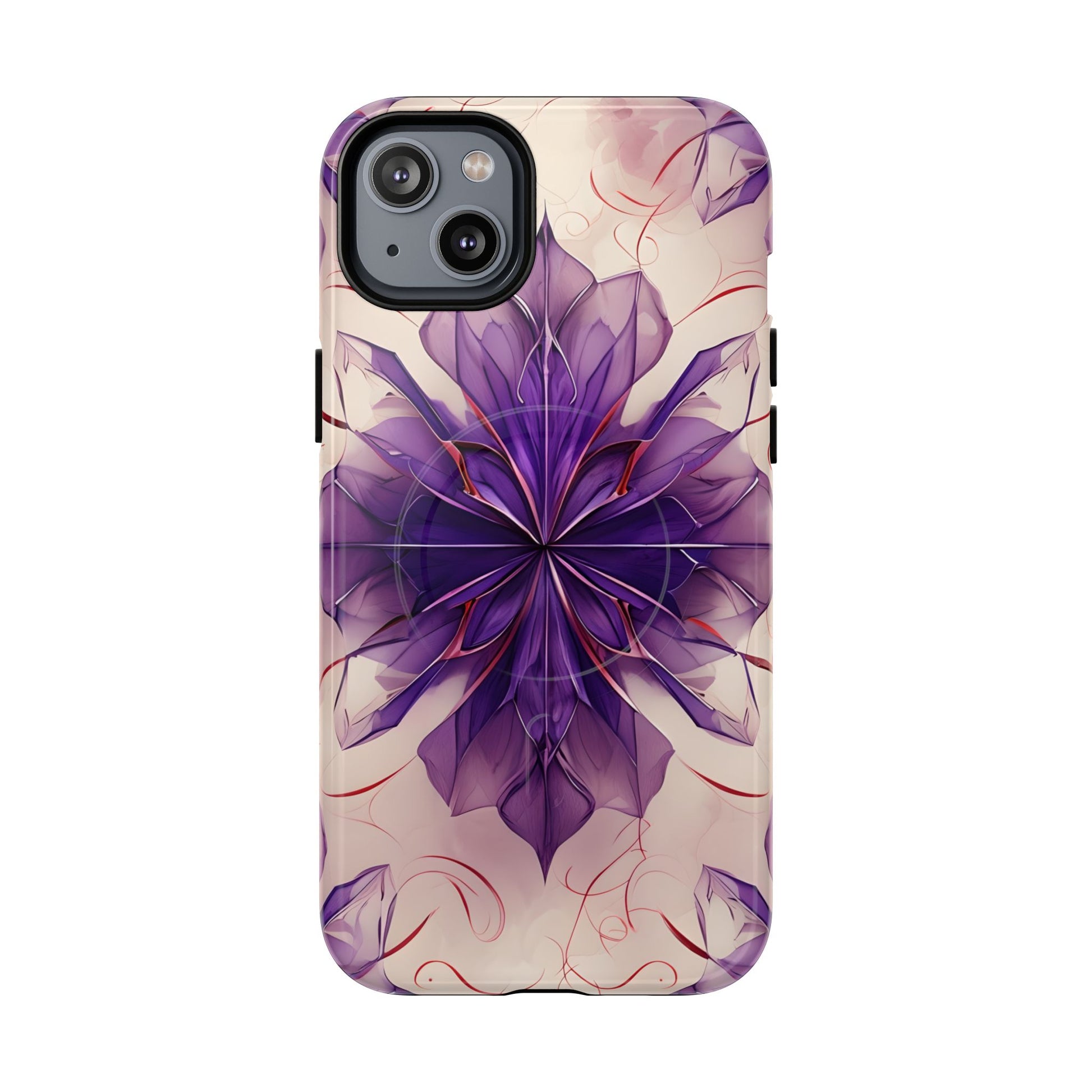 Violet Reverie - Kaleidoscope Collection Artistic Floral Burst - iPhone 14 Plus MagSafe Phone Case - Bold Purple Symmetrical Design