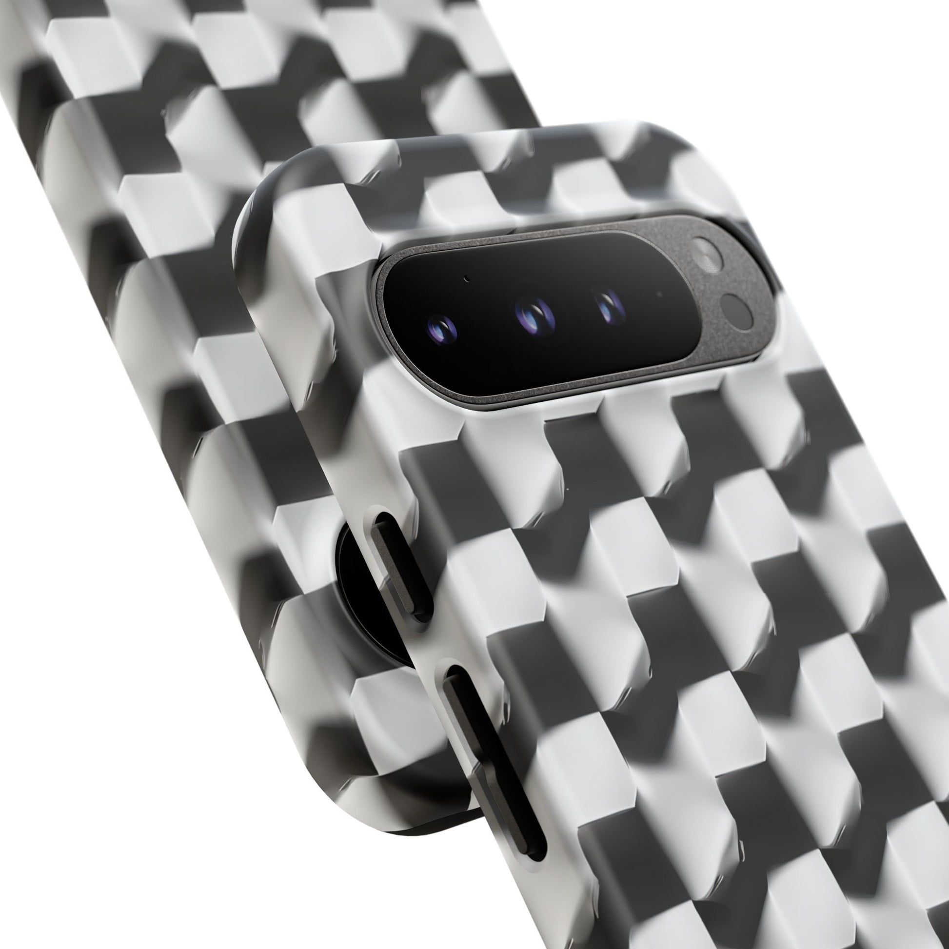 Monochrome Grid Tough Case for Google Pixel 9 Pro XL - Classic Checkerboard, Black & White, Minimalist Trend