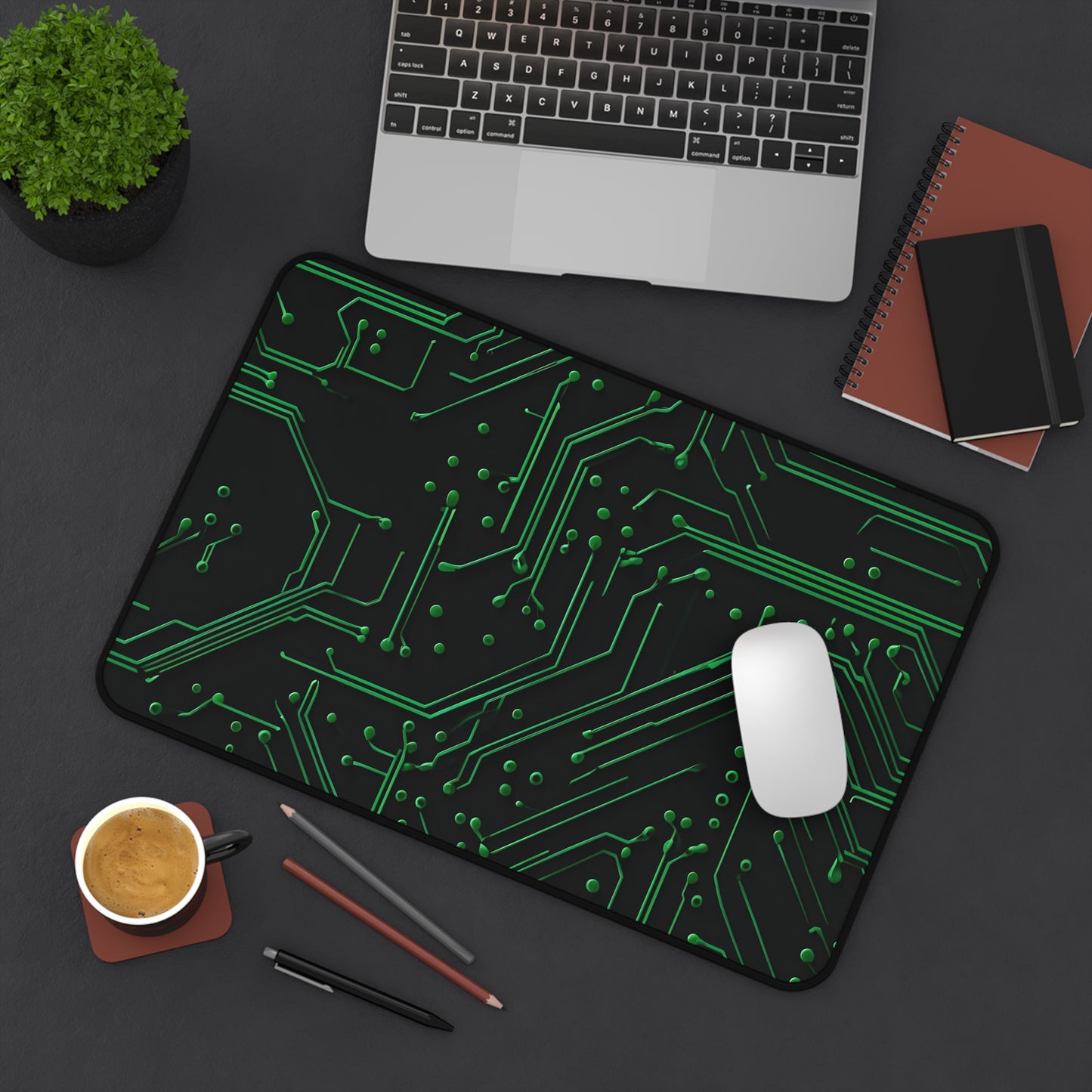 Green Circuit Grid Desk Mat - Premium Office Desk Pad, 3 Sizes Available, Artistic Workspace Protection