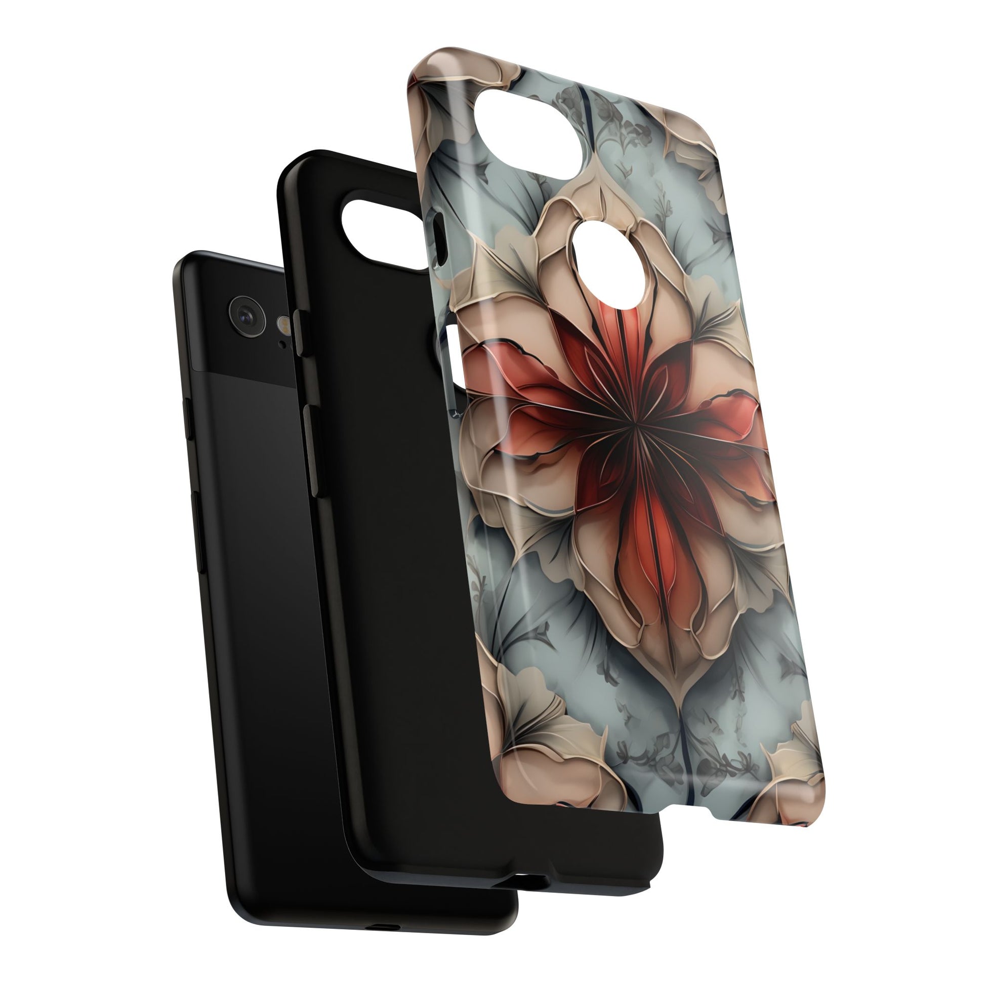 Ember Bloom - Kaleidoscope Collection Artistic Floral - Google Pixel 2XL Tough Phone Case - Fiery Symmetrical Design