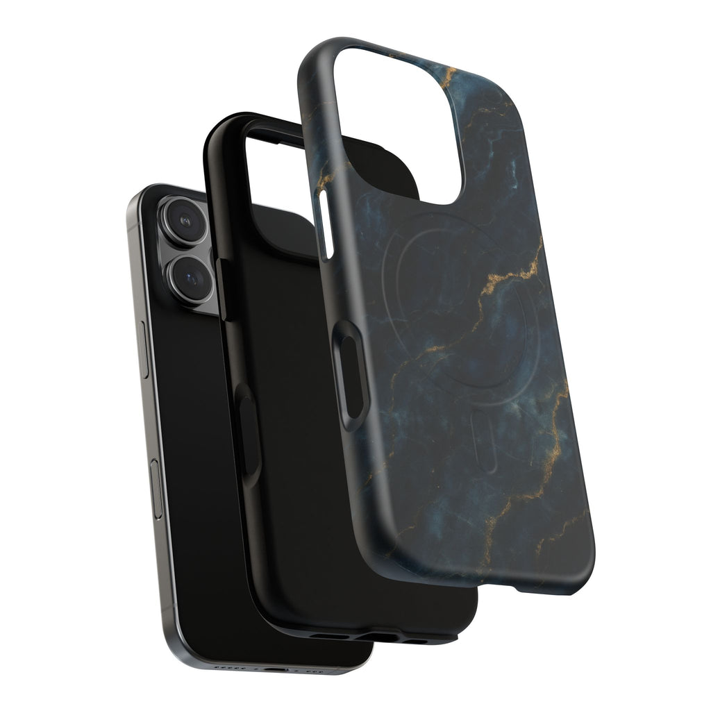 Midnight Marble MagSafe iPhone 16 Pro Case - Deep Blue Marble Design Shockproof Cover