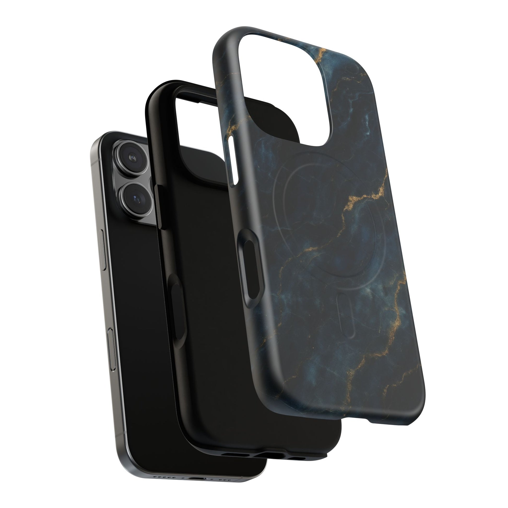 Midnight Marble MagSafe iPhone 16 Pro Case - Deep Blue Marble Design Shockproof Cover