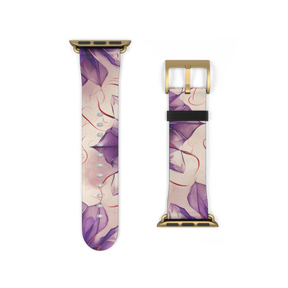 Violet Reverie Apple Watch band strap with gold clasp featuring elegant violet and lavender floral artwork